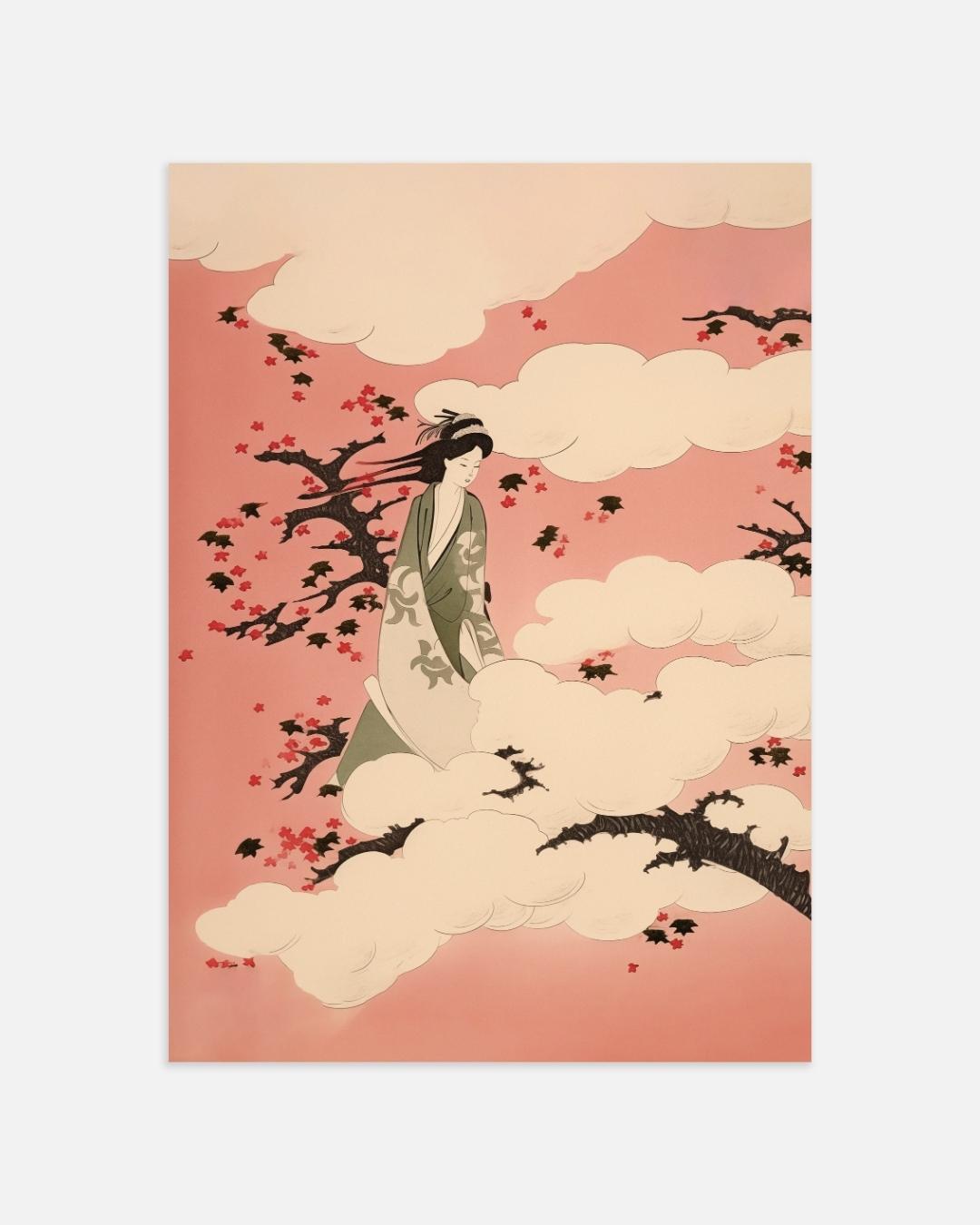 Japanse dame in de wolken Poster