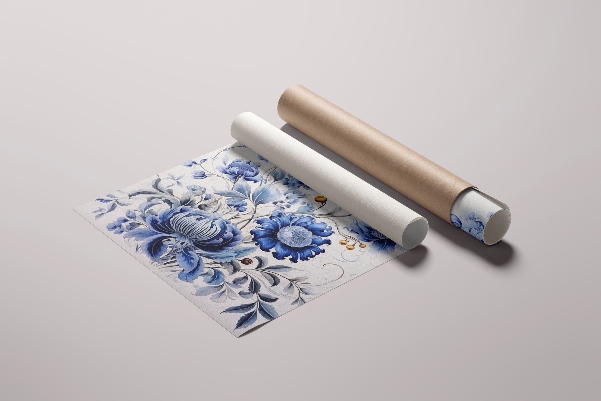 Poster Blaue Blumen im Delfter Blau-Stil