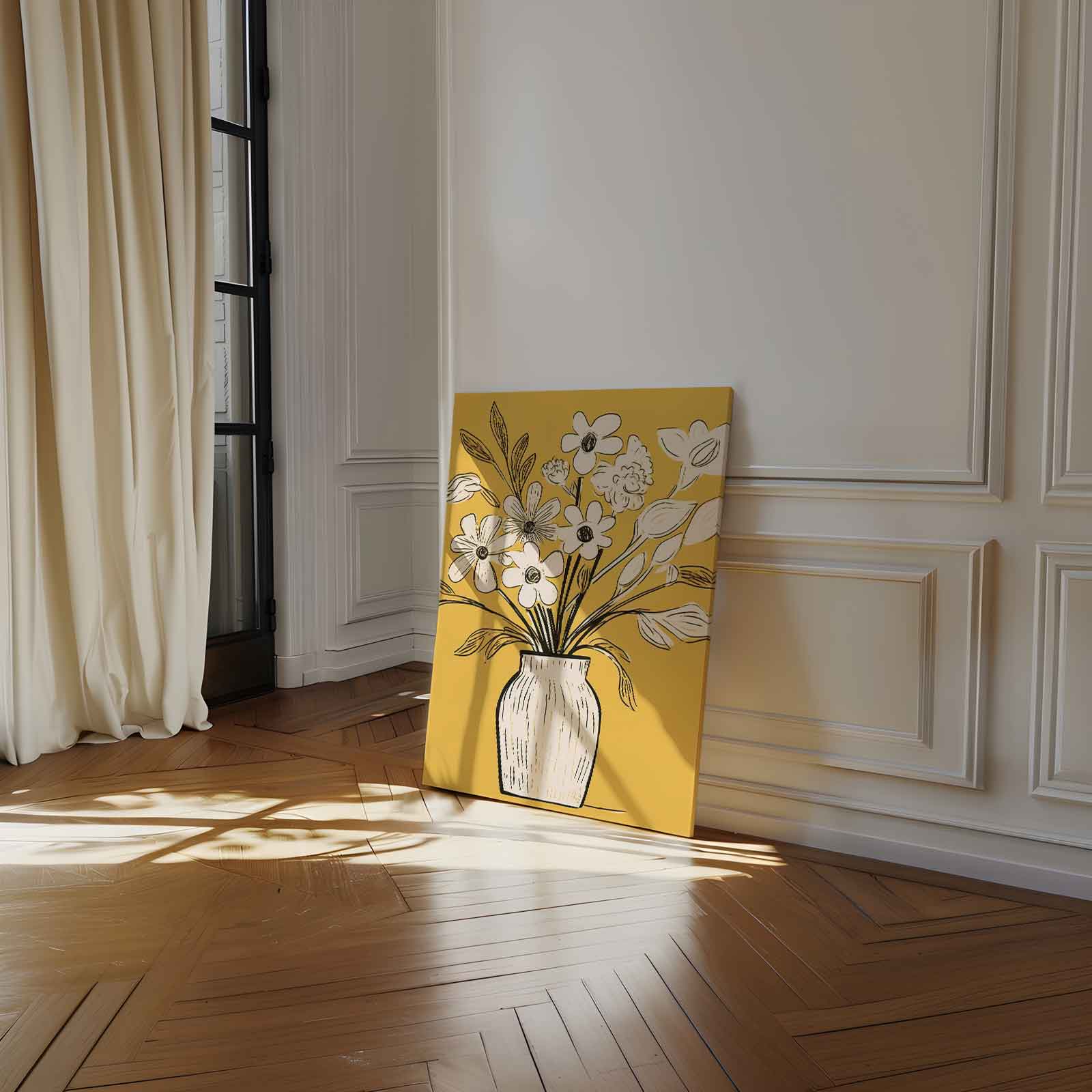Vase with flowers on yellow