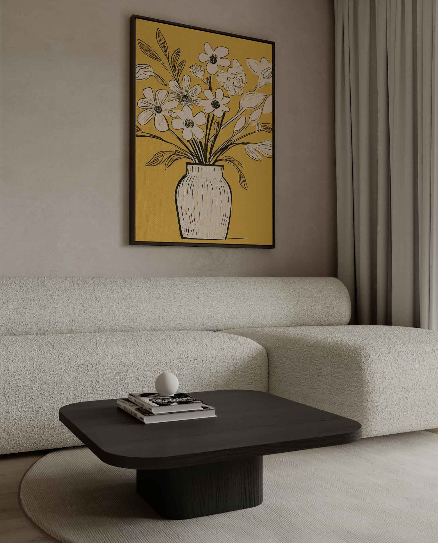 Vase with flowers on yellow