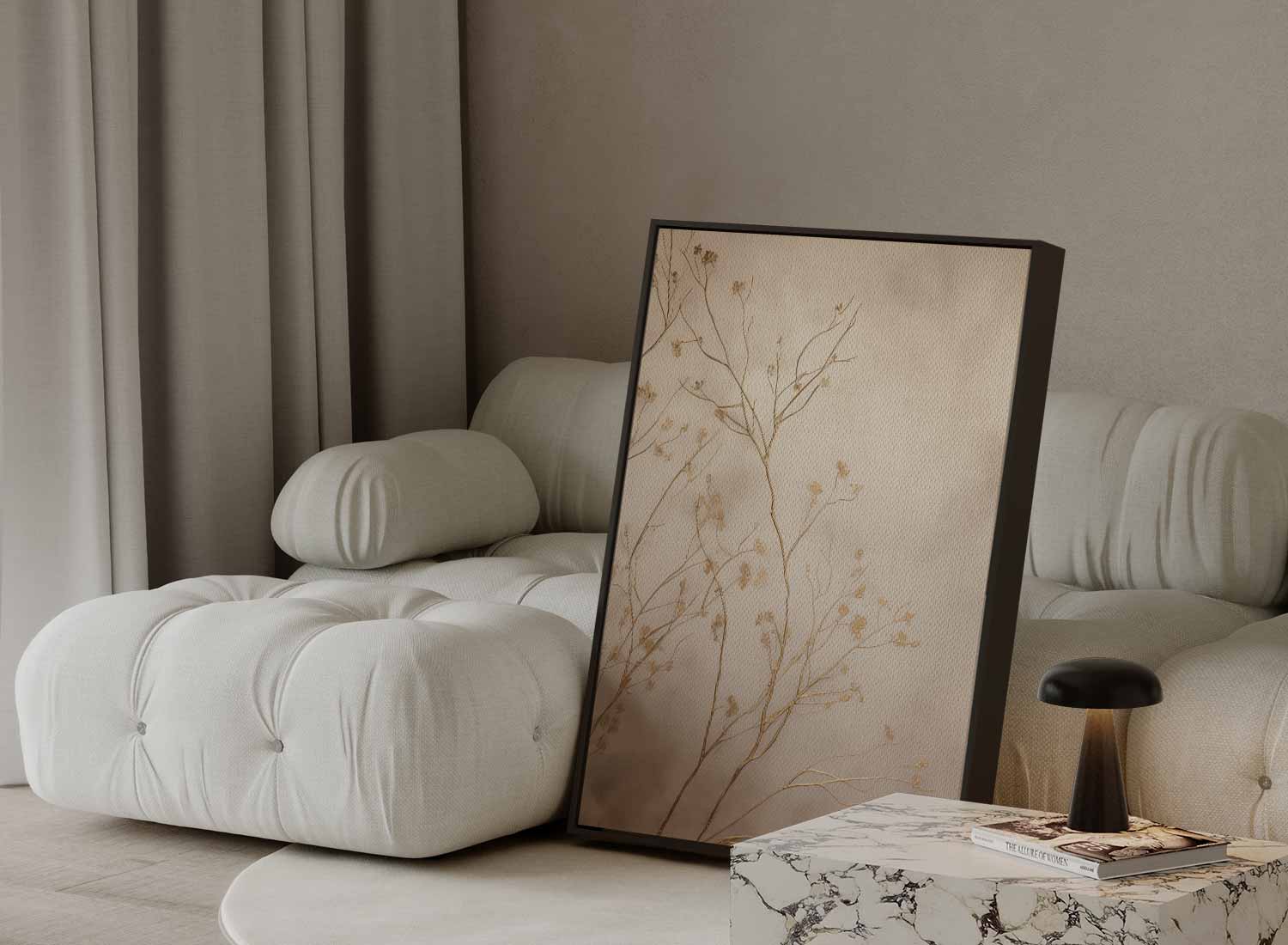 Golden branches on a beige background