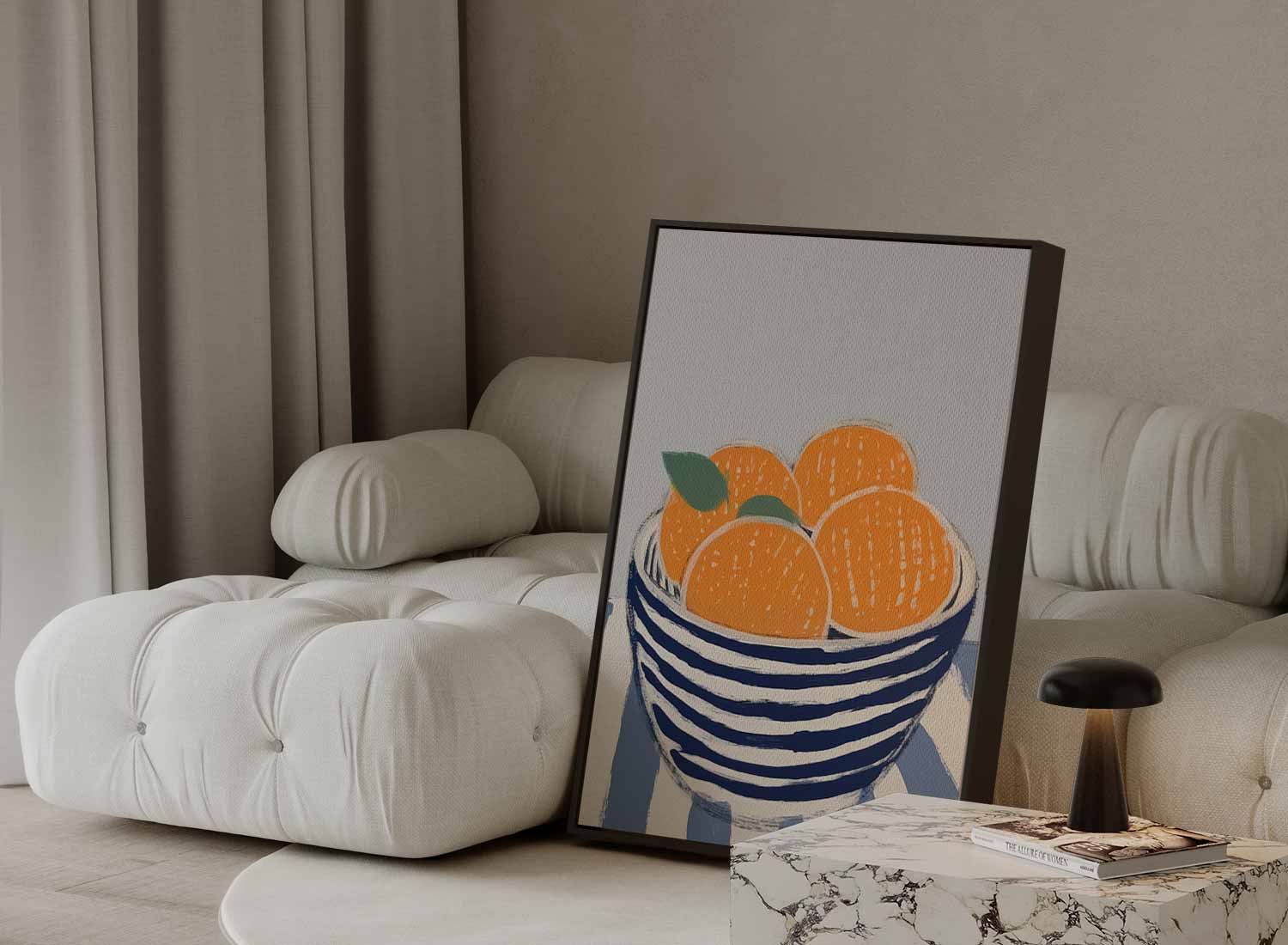 Sinaasappels in kom met grijze achtergrond Kunstwerk-canvas-dibond-plexiglas-wanddecoratie-WallArtistic