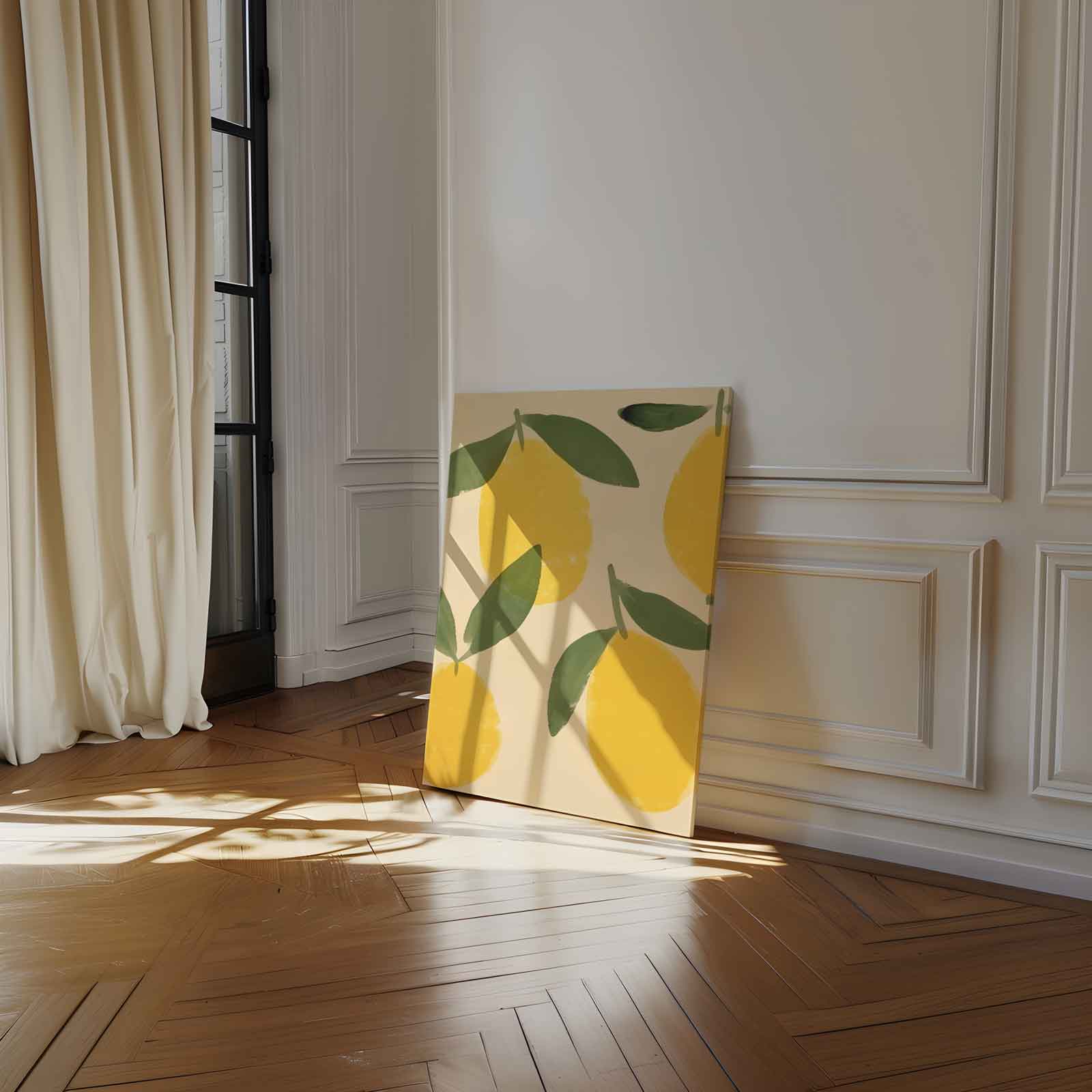 Lemons with leaves on a beige background