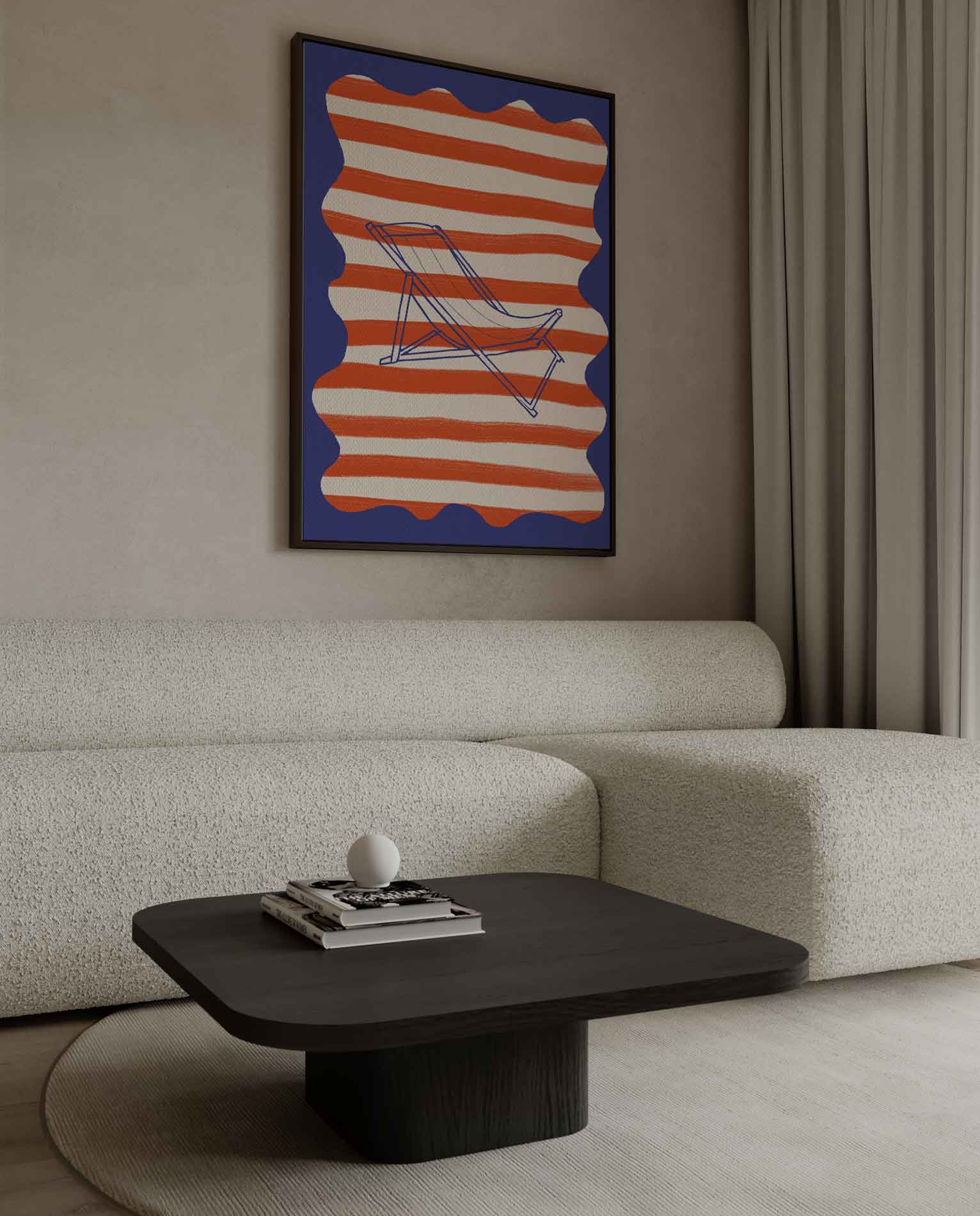 Strandstoel in streep Kunstwerk-canvas-dibond-plexiglas-wanddecoratie-WallArtistic