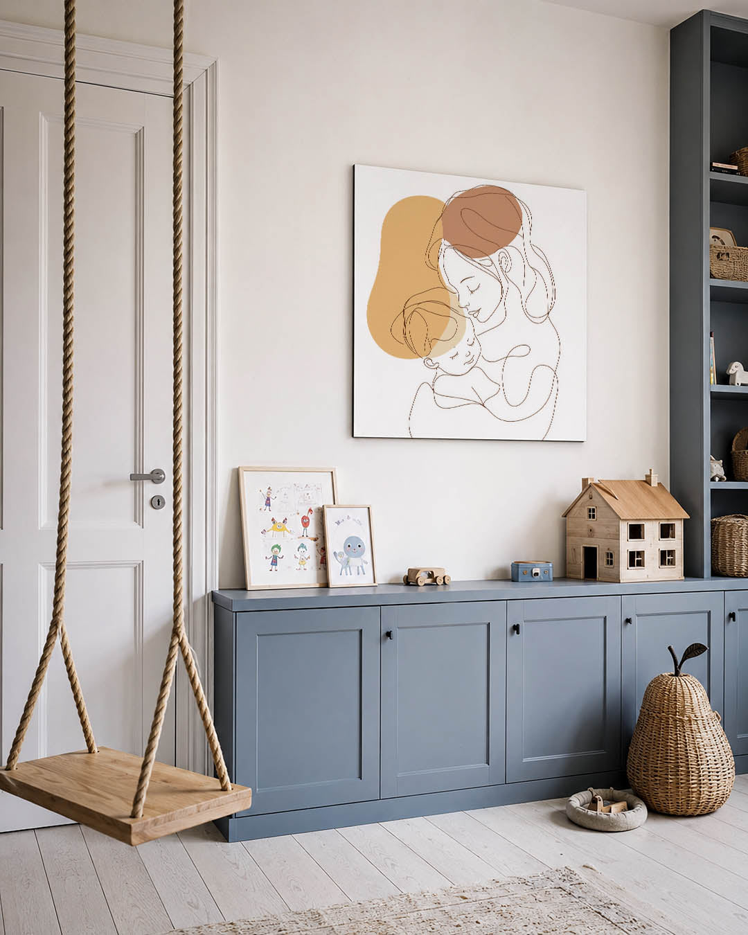 Lijntekening moeder en kind Kunstwerk