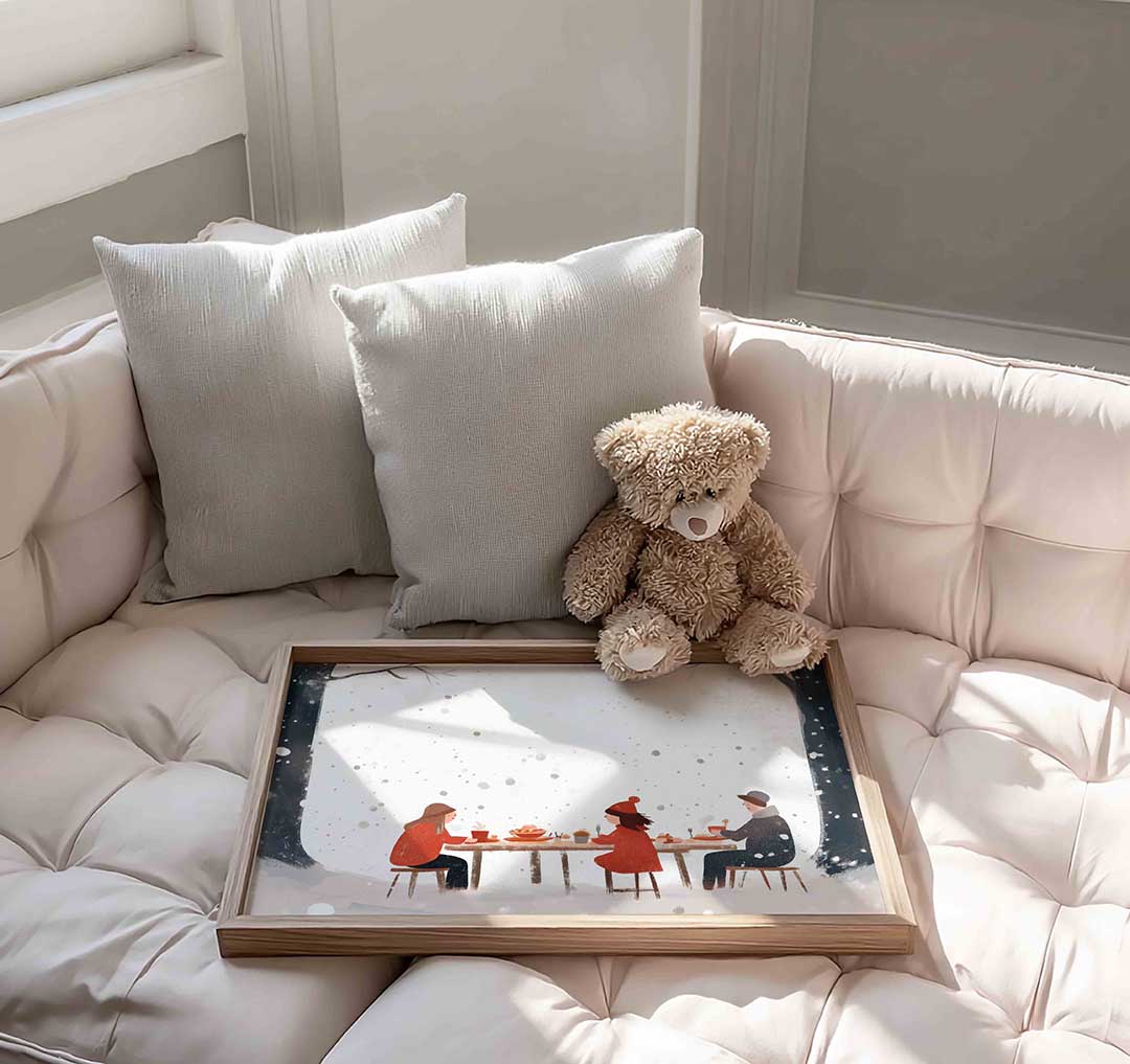 Winter tafereel met drie figuren Poster