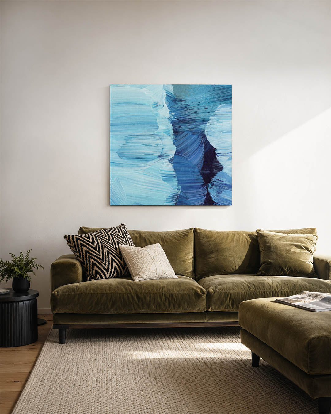 Dynamische blauwe borstels Kunstwerk