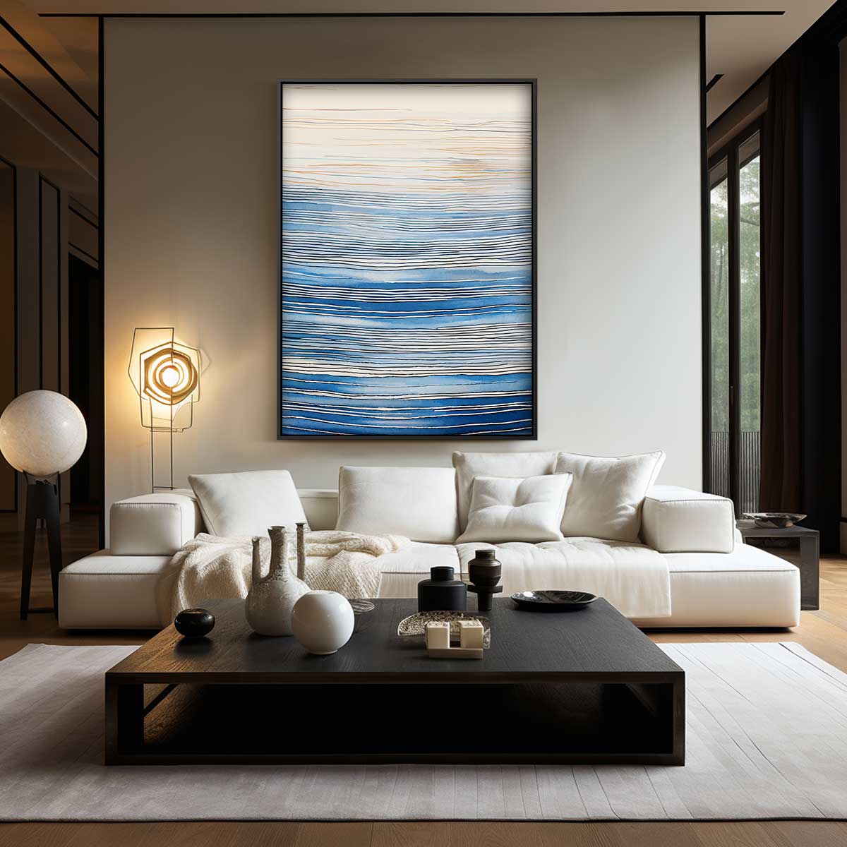 Blauwe Lijnen Zen Kunstwerk-canvas-dibond-plexiglas-wanddecoratie-WallArtistic