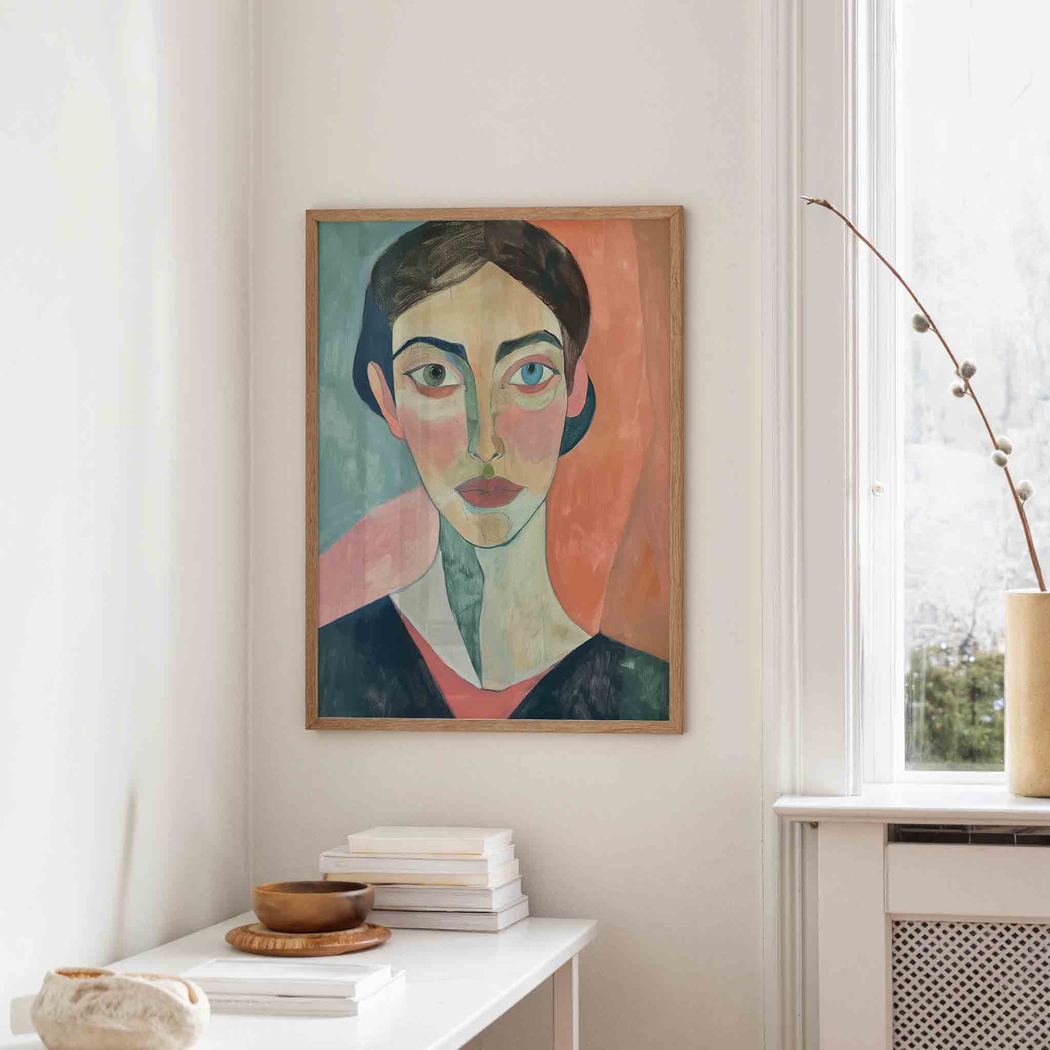Portret met kleurrijke achtergrond Poster