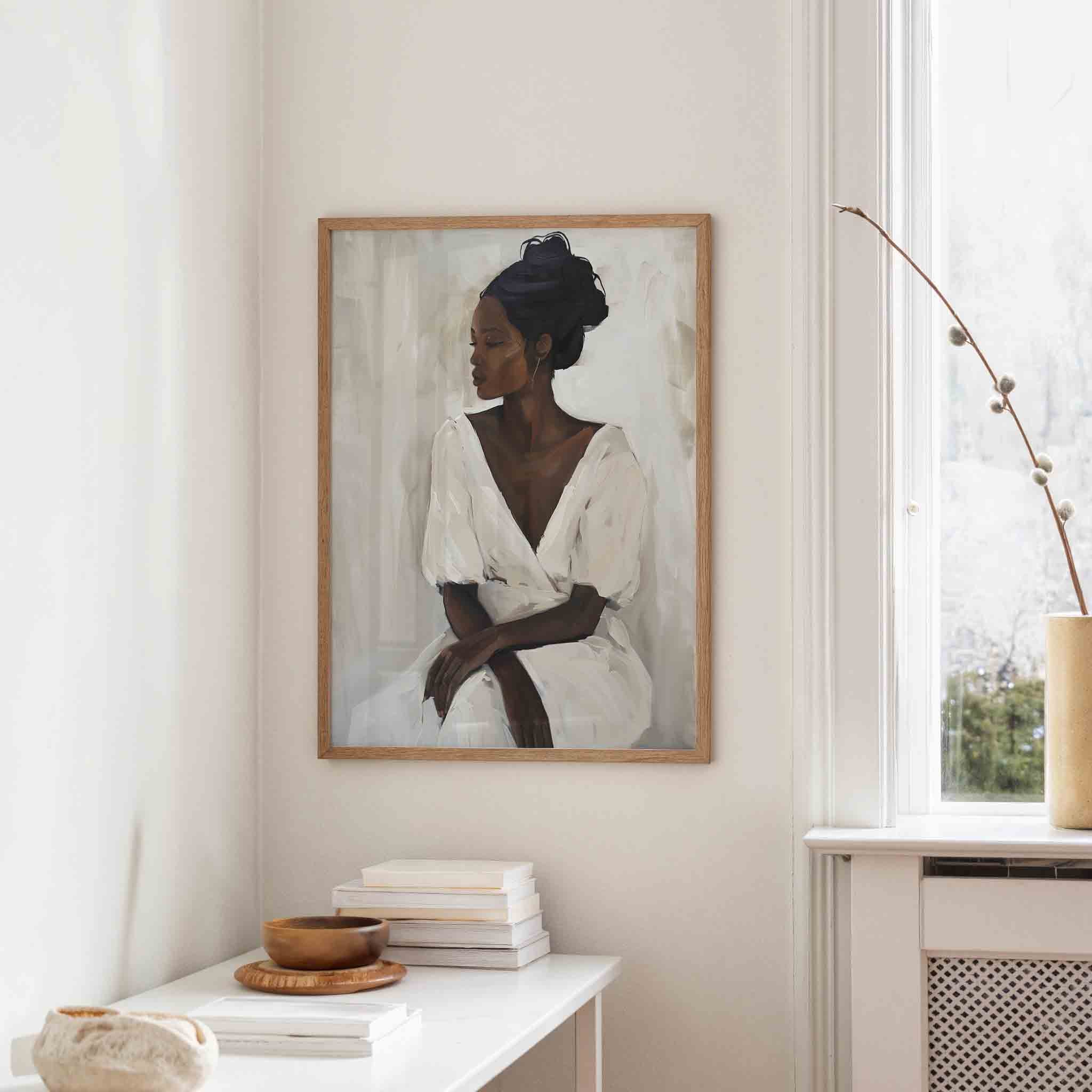 Vrouw in witte jurk Poster