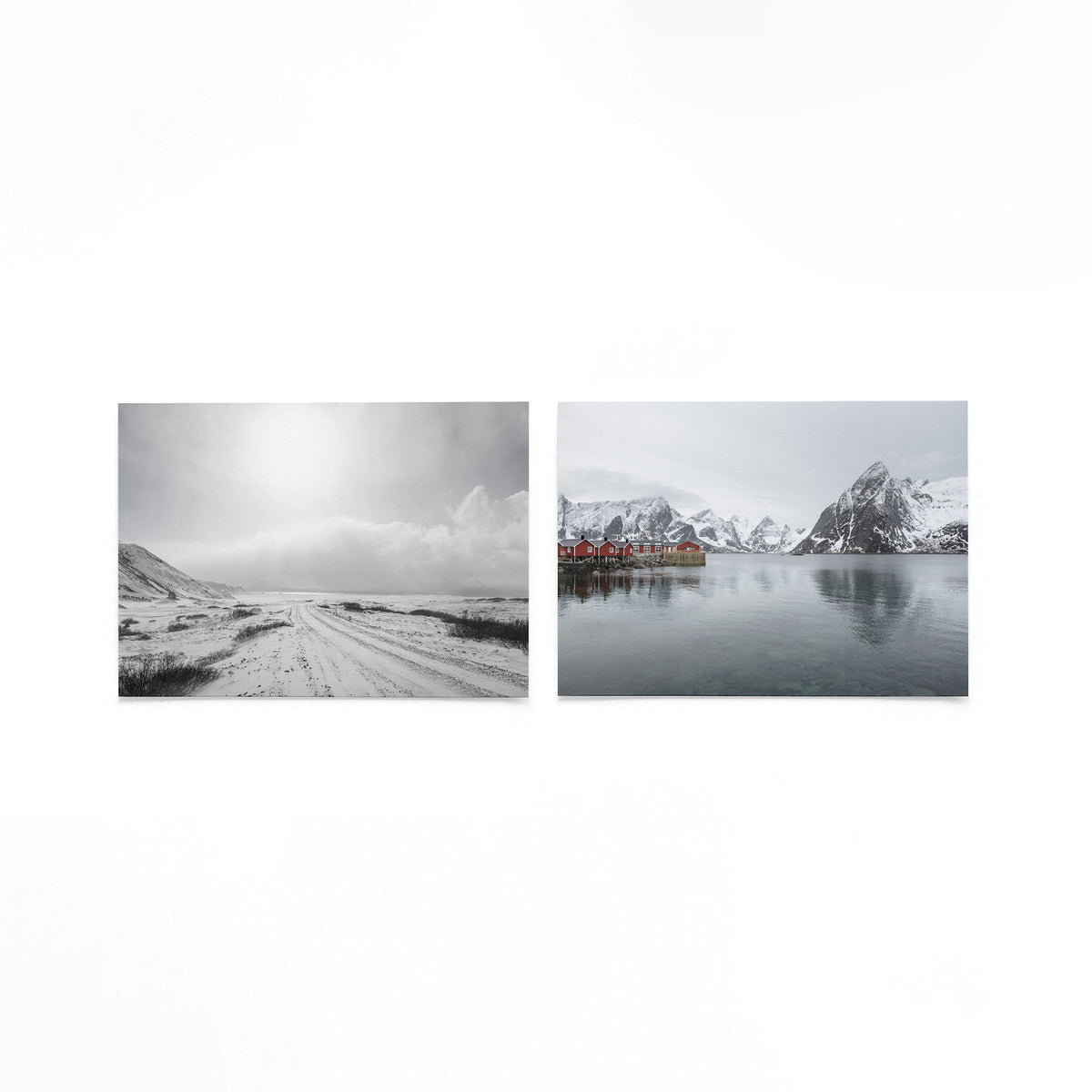 Productfoto van twee liggende posters met sneeuwlicht aan het water – Gerald Emming