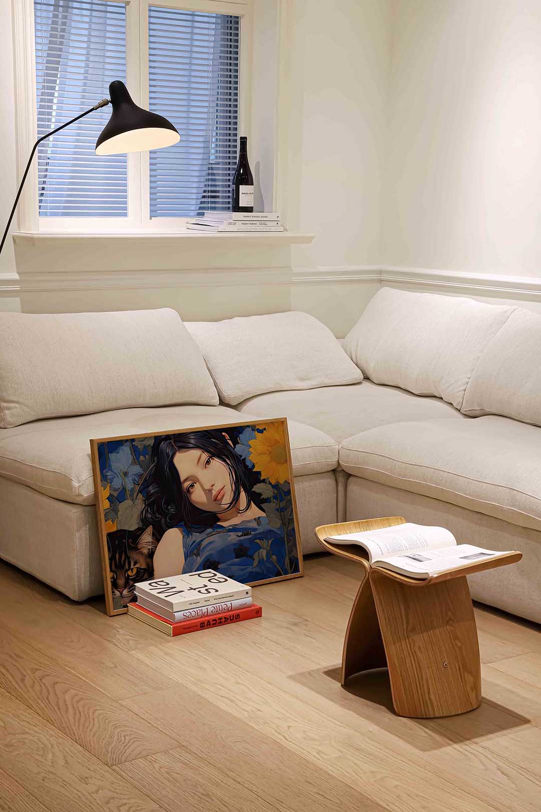Vrouw en kat met bloemen Poster