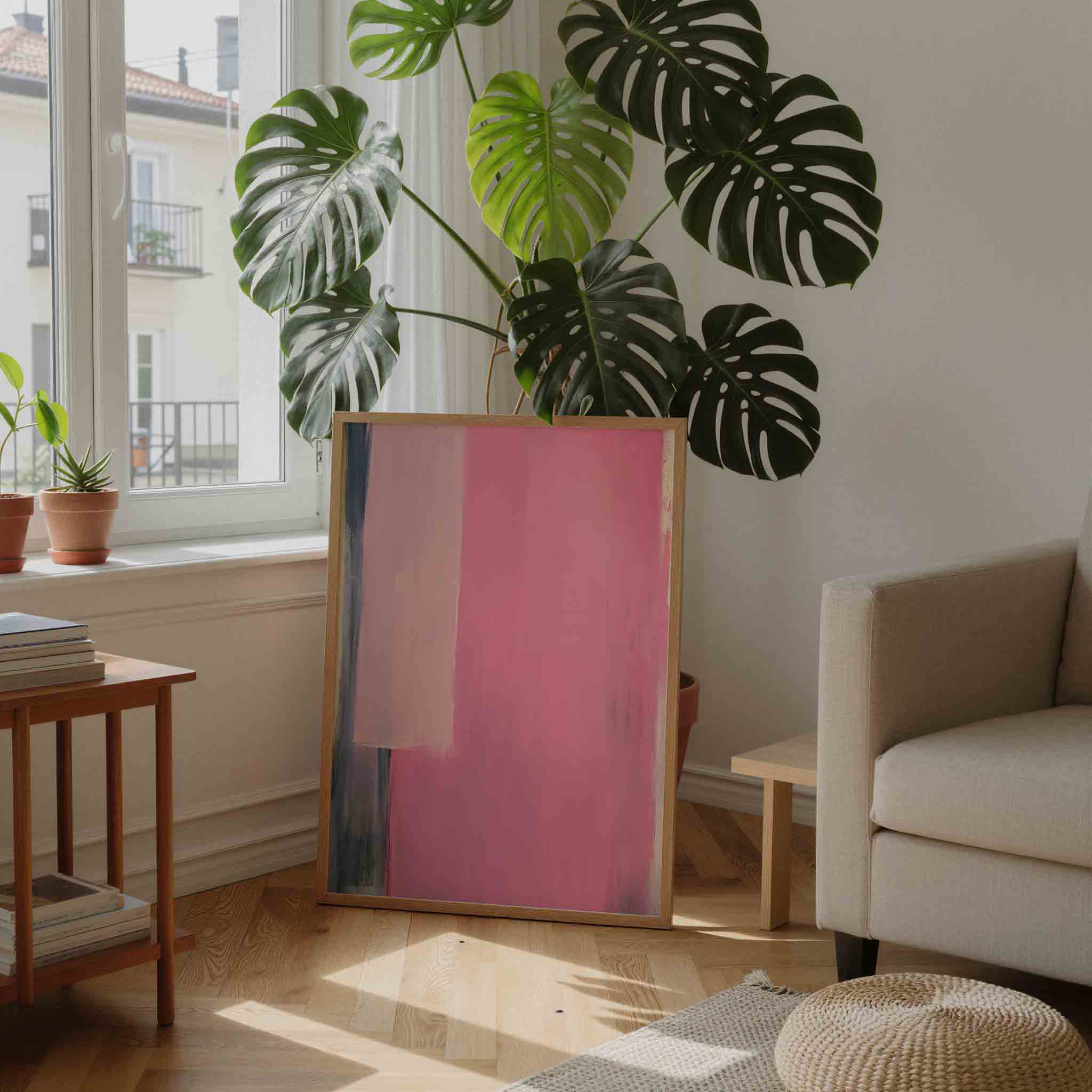 Roze en beige abstracte Poster