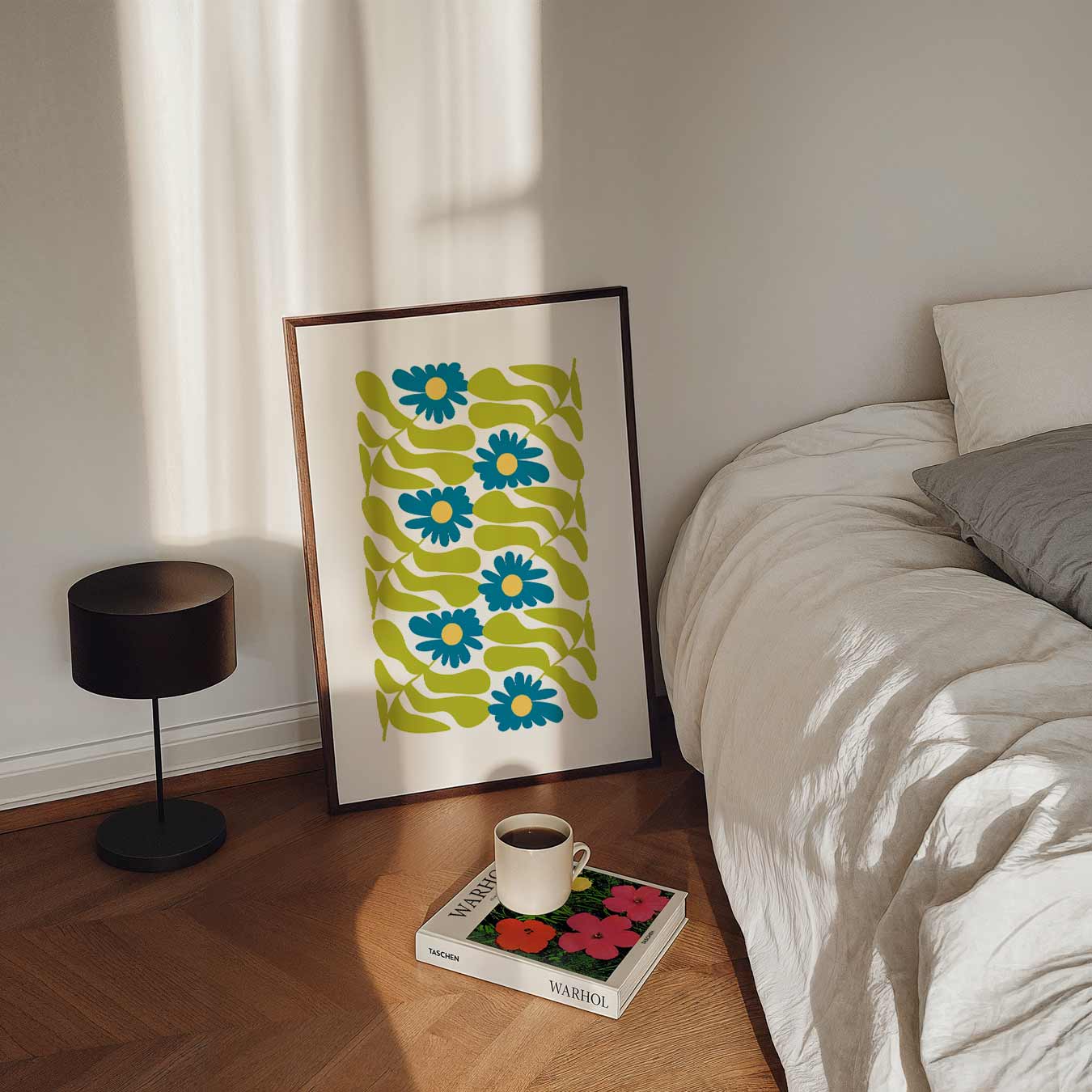 Bloemenpracht in Blauw en Groen Poster-WallArtistic