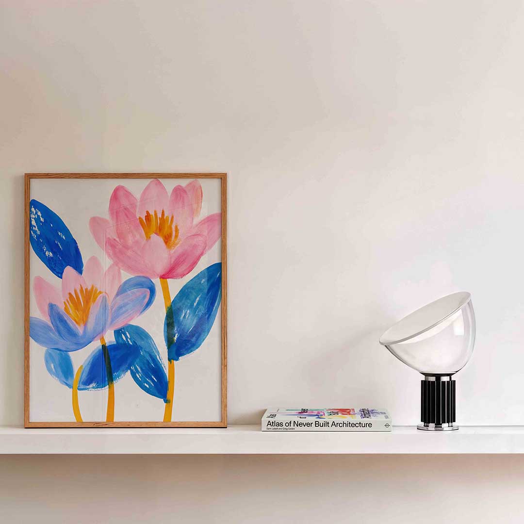 Bloemen in blauw en roze Poster