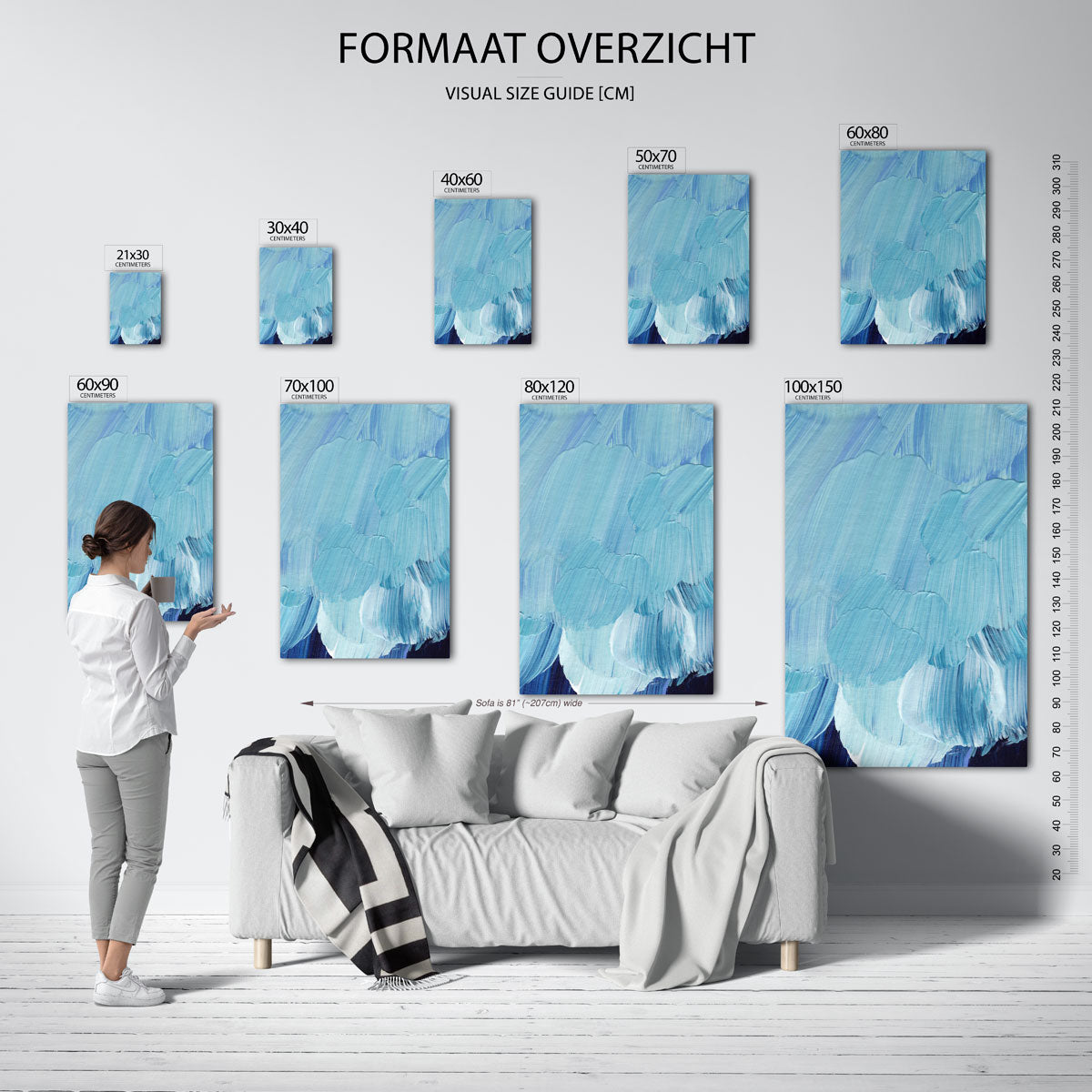 Blauwe penseelstreken Poster