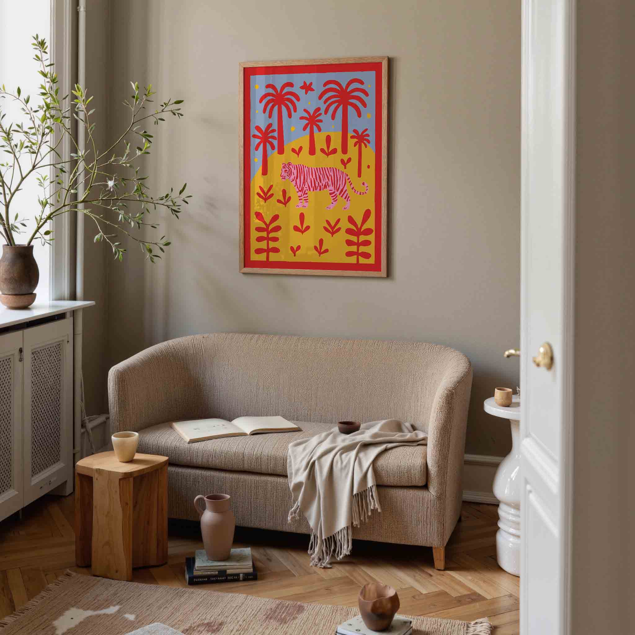 Tijger en palmbomen Poster