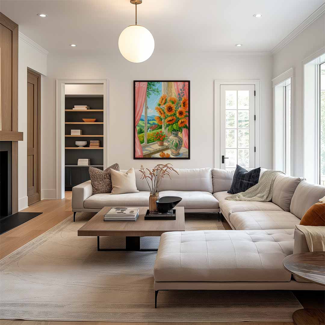 Zomers Arrangement bij het Venster Kunstwerk-canvas-dibond-plexiglas-wanddecoratie-WallArtistic