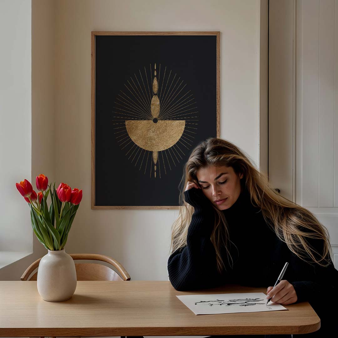 Elegante Gouden Zonsondergang Poster-WallArtistic