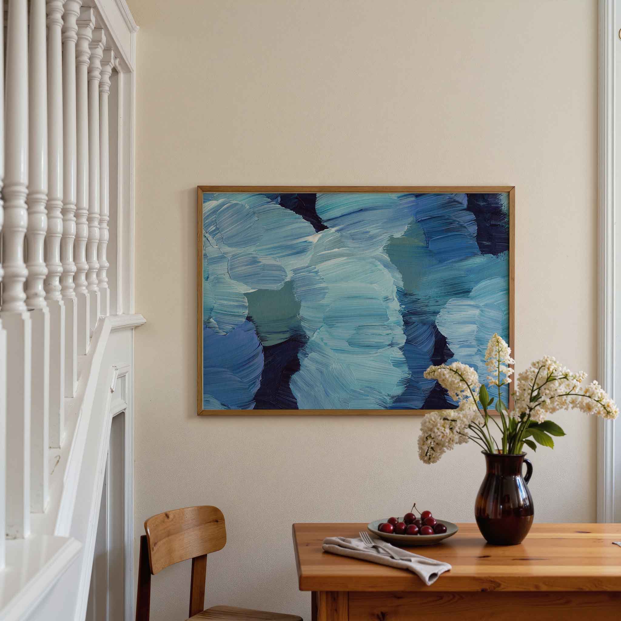 Blauwe penseelstreken Poster
