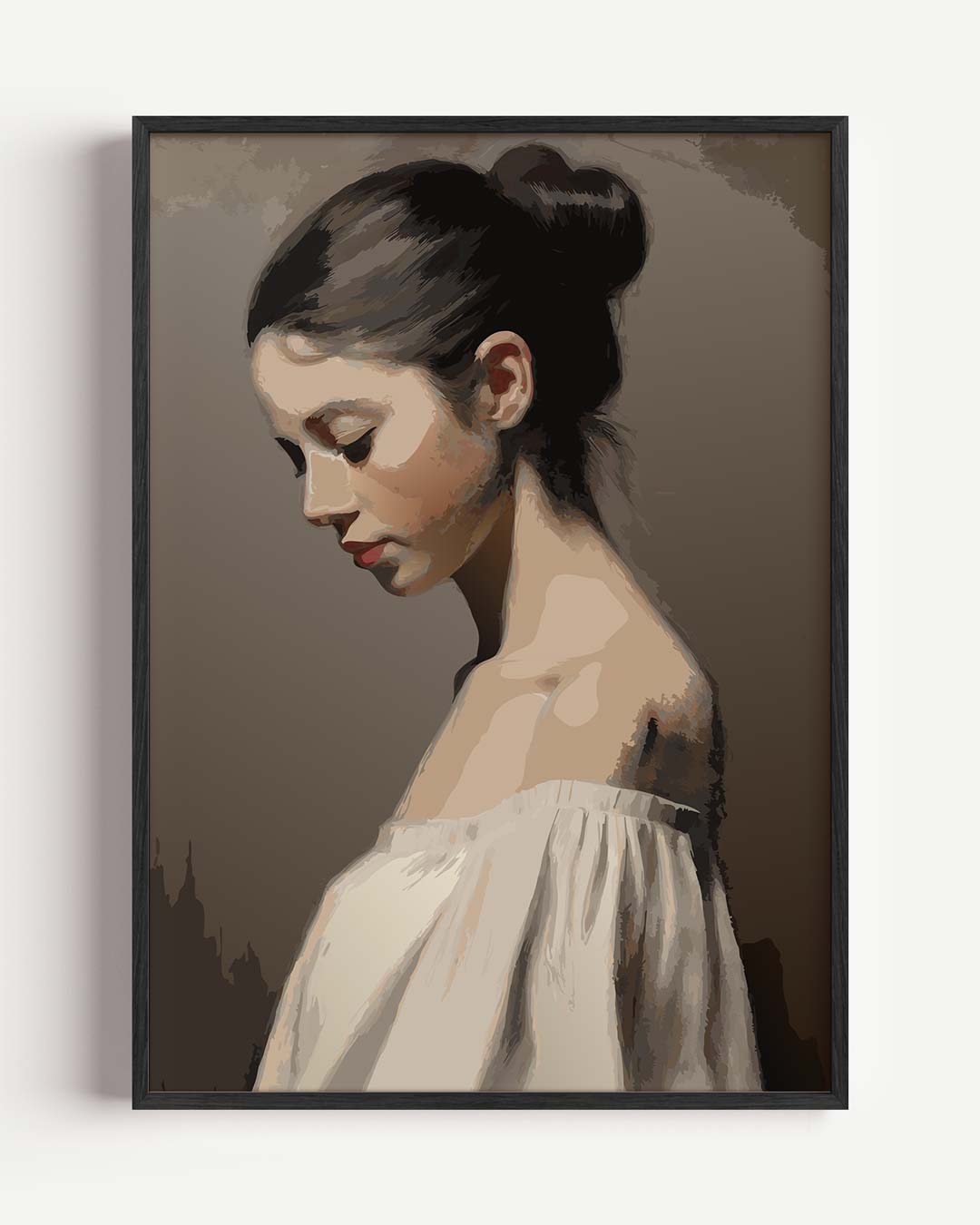 Elegante Portretposter van Vrouw in Bruin Poster-WallArtistic