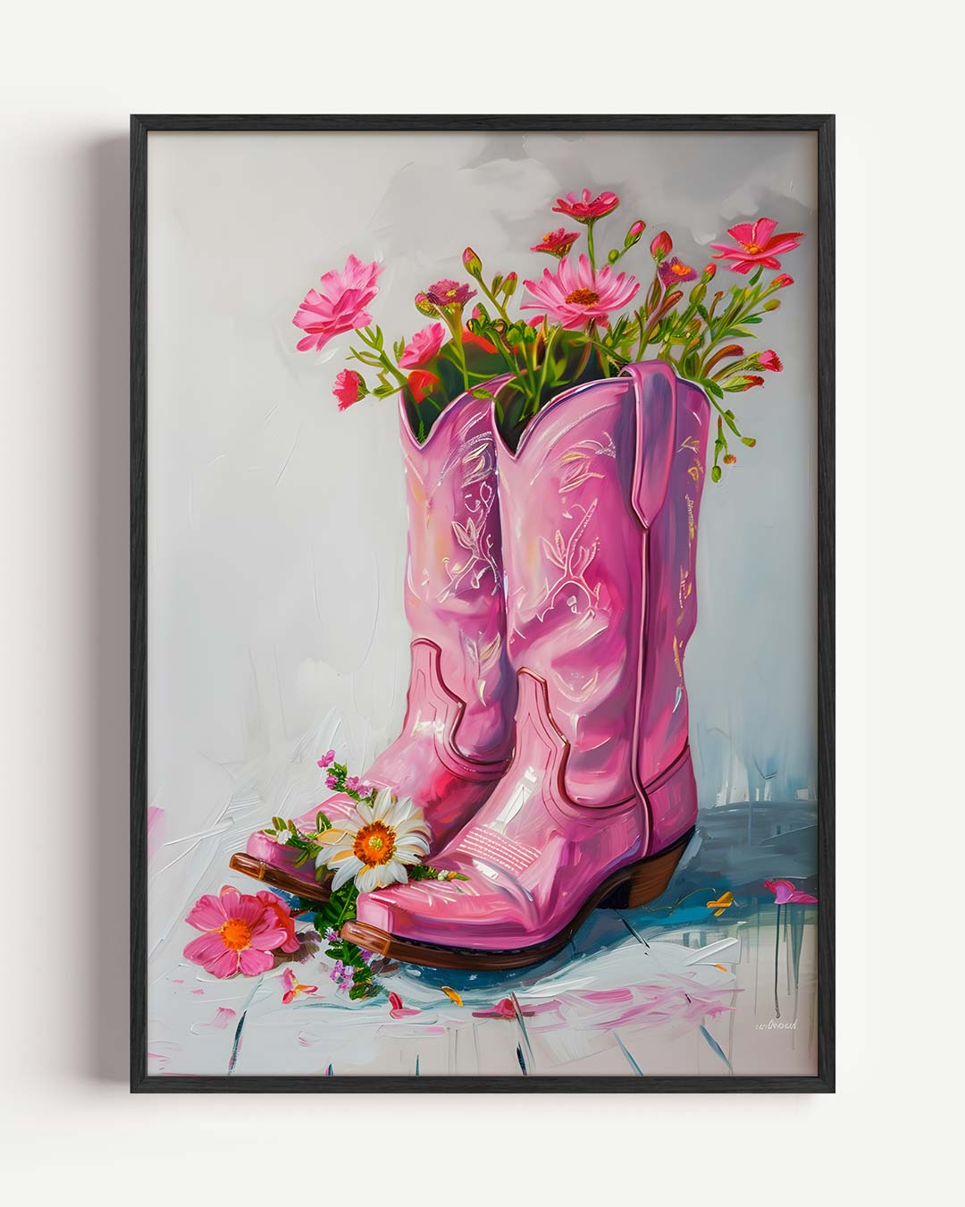 Roze Cowboylaars Bloemenpracht Poster-WallArtistic
