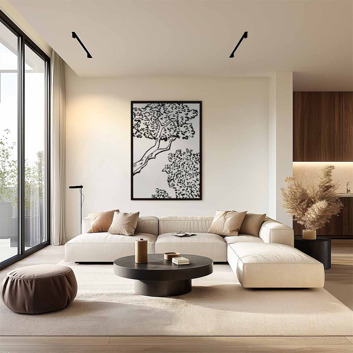 Sierlijk Boomlandschap in Lijnkunst Kunstwerk-canvas-dibond-plexiglas-wanddecoratie-WallArtistic