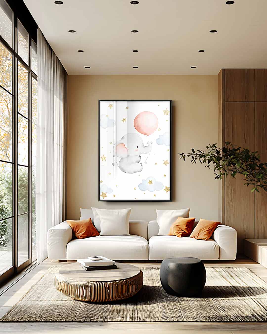 Lieve Olifant met Ballon Kunstwerk-canvas-dibond-plexiglas-wanddecoratie-WallArtistic