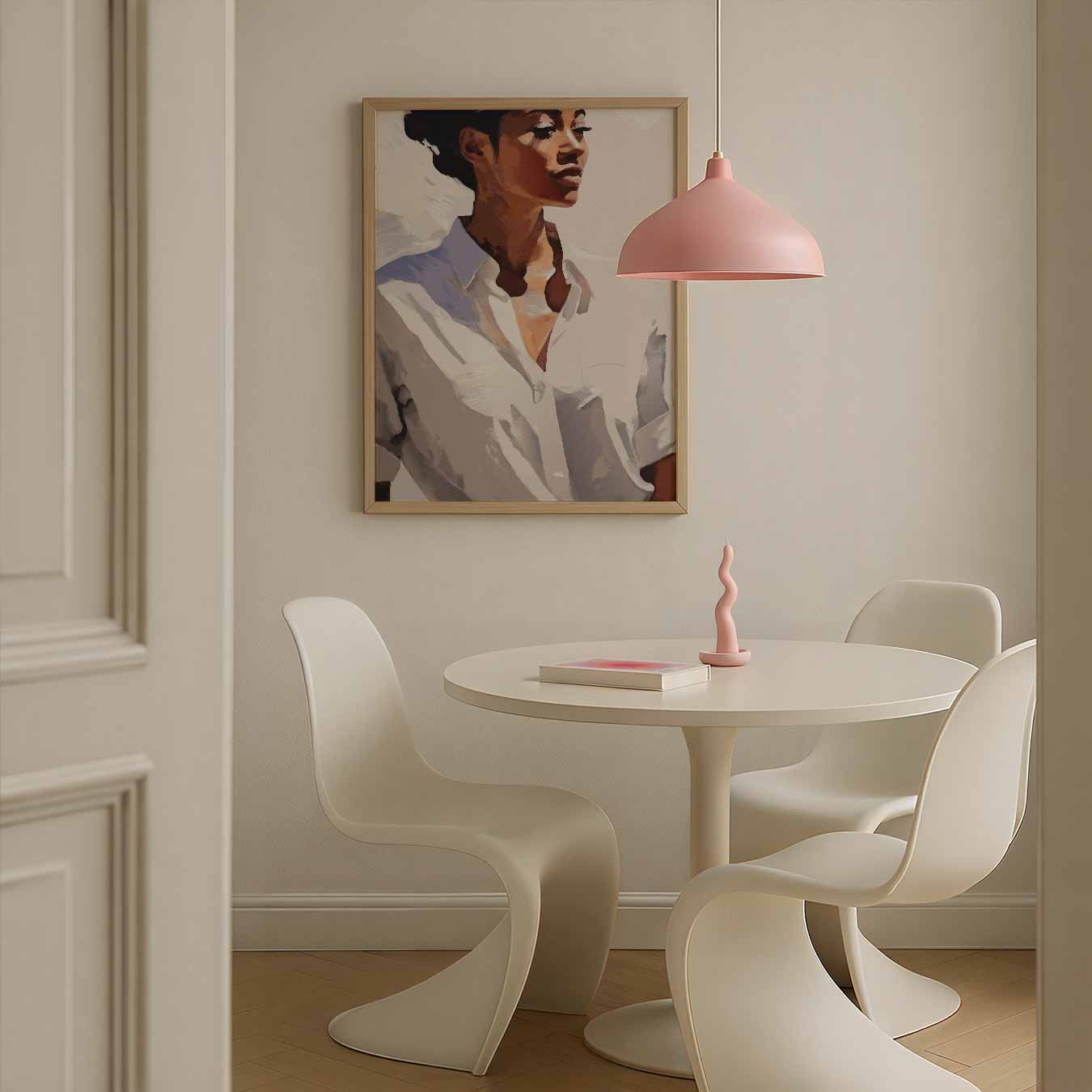 Elegante Vrouw in Witte Blouse Poster-WallArtistic