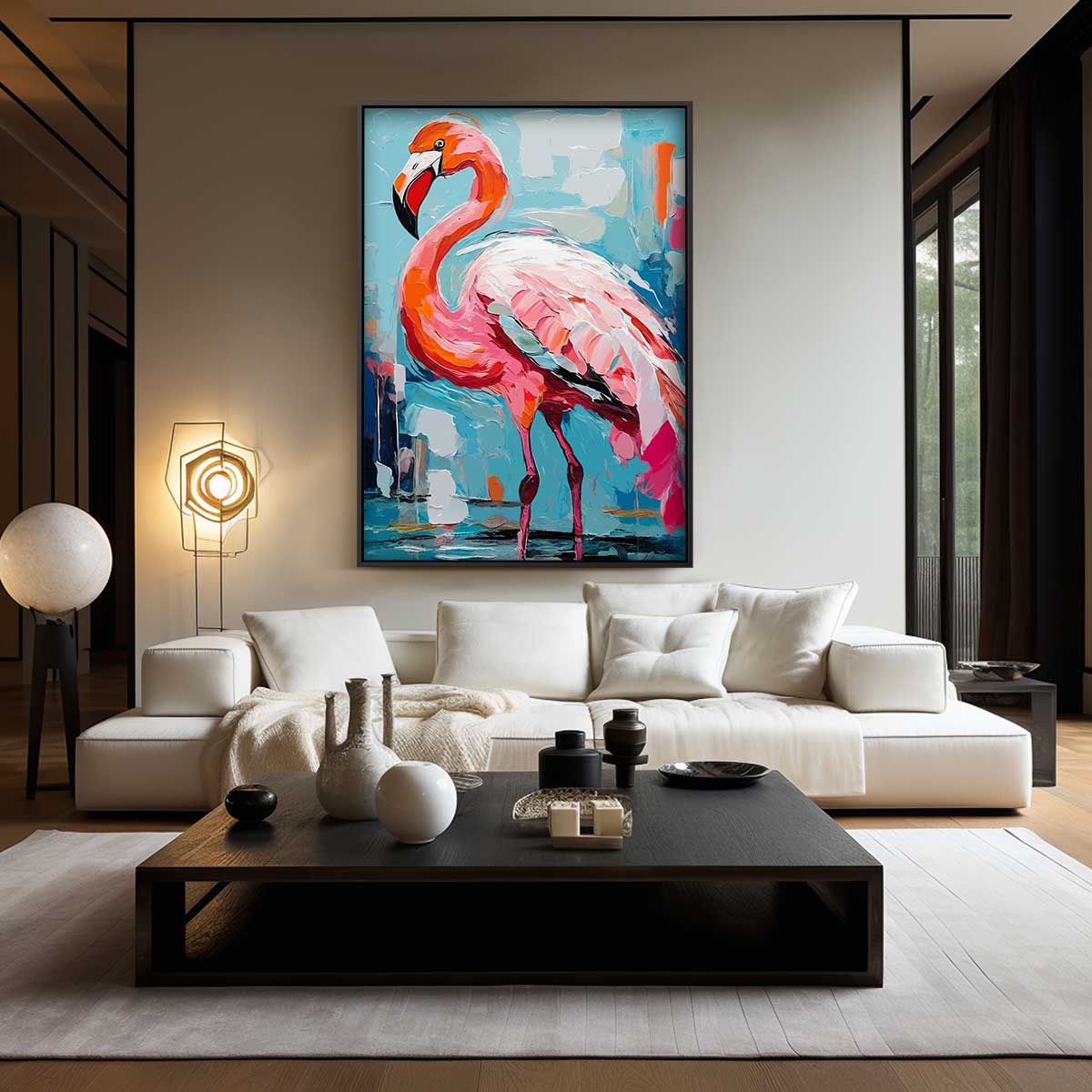 Flamingo in Colorful Environment Artwork