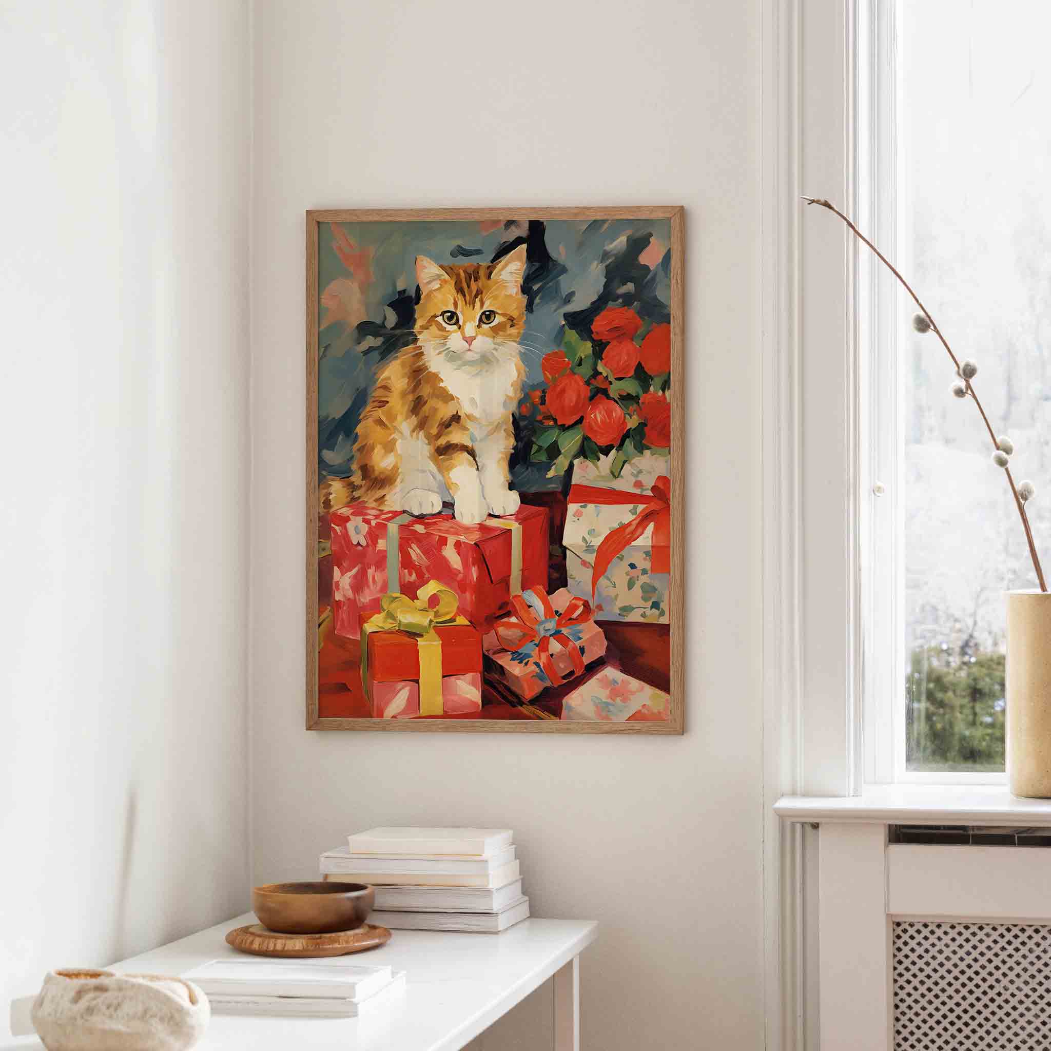 Kat met cadeaus Poster