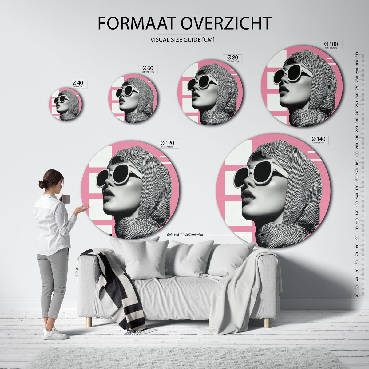 Vrouw met zonnebril Muurcirkel