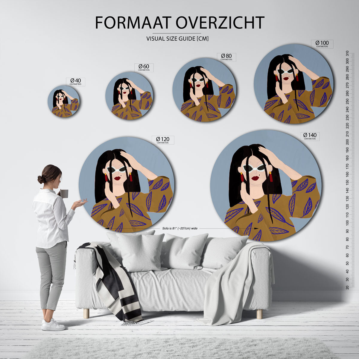 Vrouw met zonnebril Muurcirkel