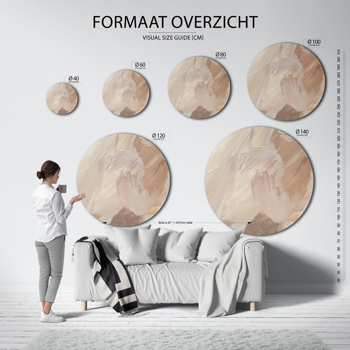 Beige penseelstreken Muurcirkel