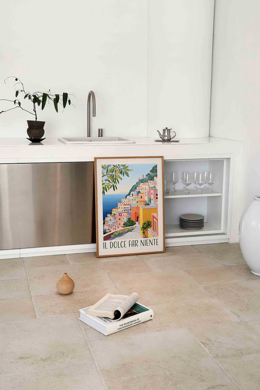 Gekleurde huizen aan zee Poster