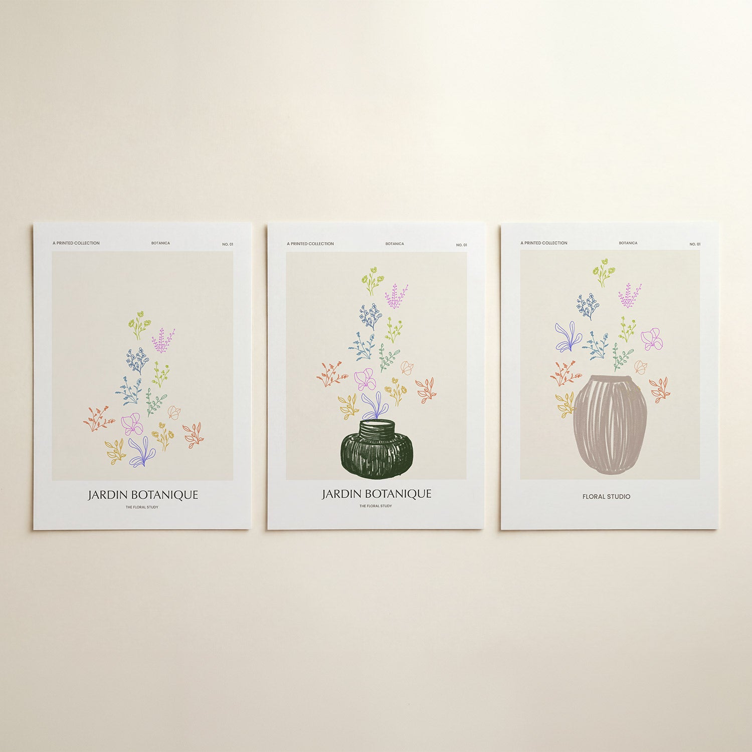Bloemige lijnenspel Posterset