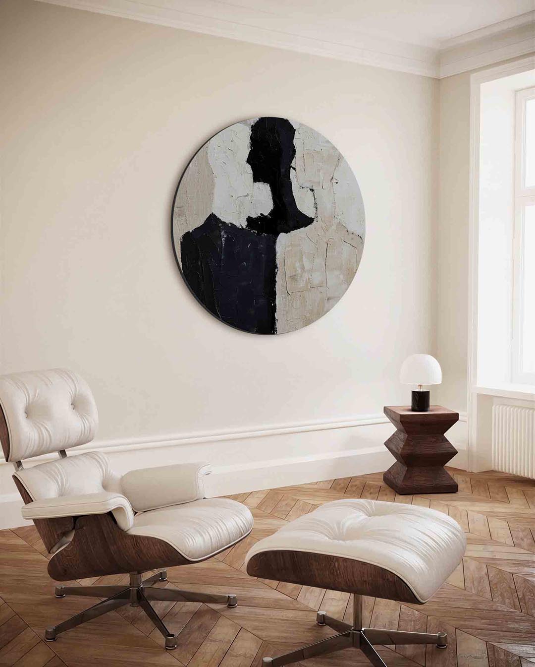 Silhouetten in zwart en beige Muurcirkel