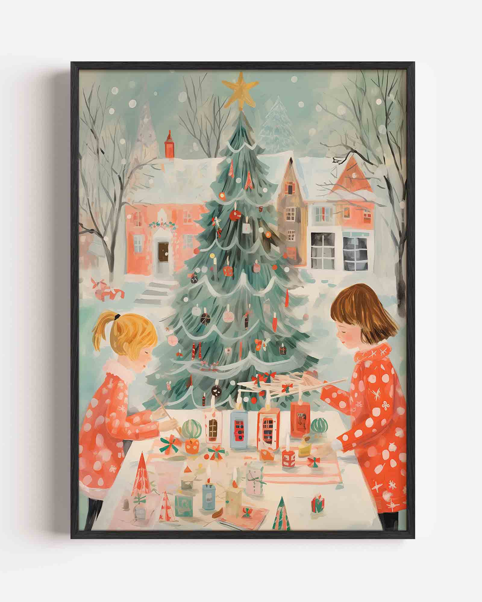 Kinderen versieren kerstboom Poster