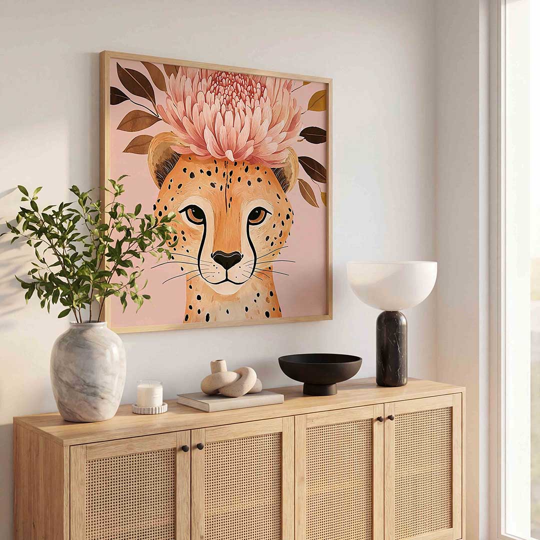 Luipaard met bloemen Poster