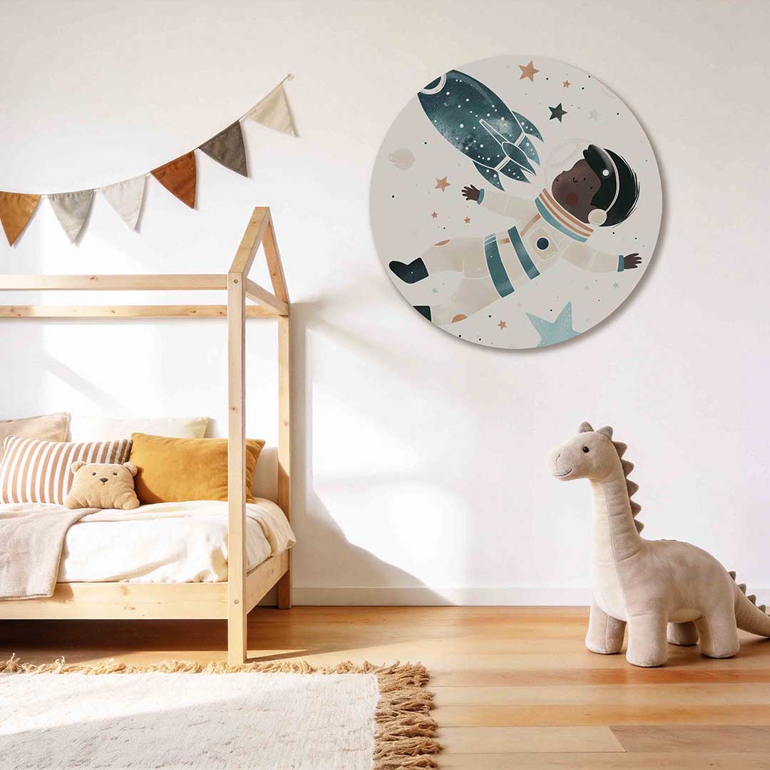 Astronaut en raket Muurcirkel
