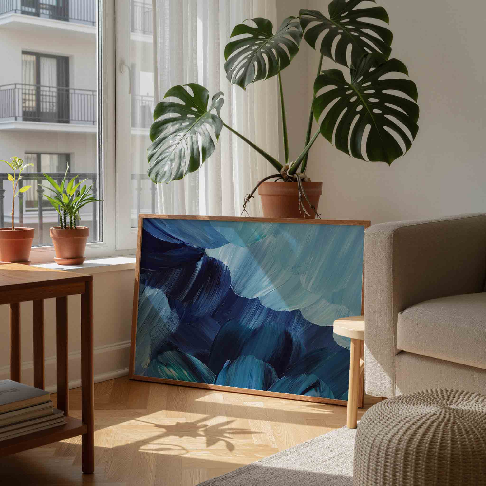 Abstracte blauwe vormen Poster