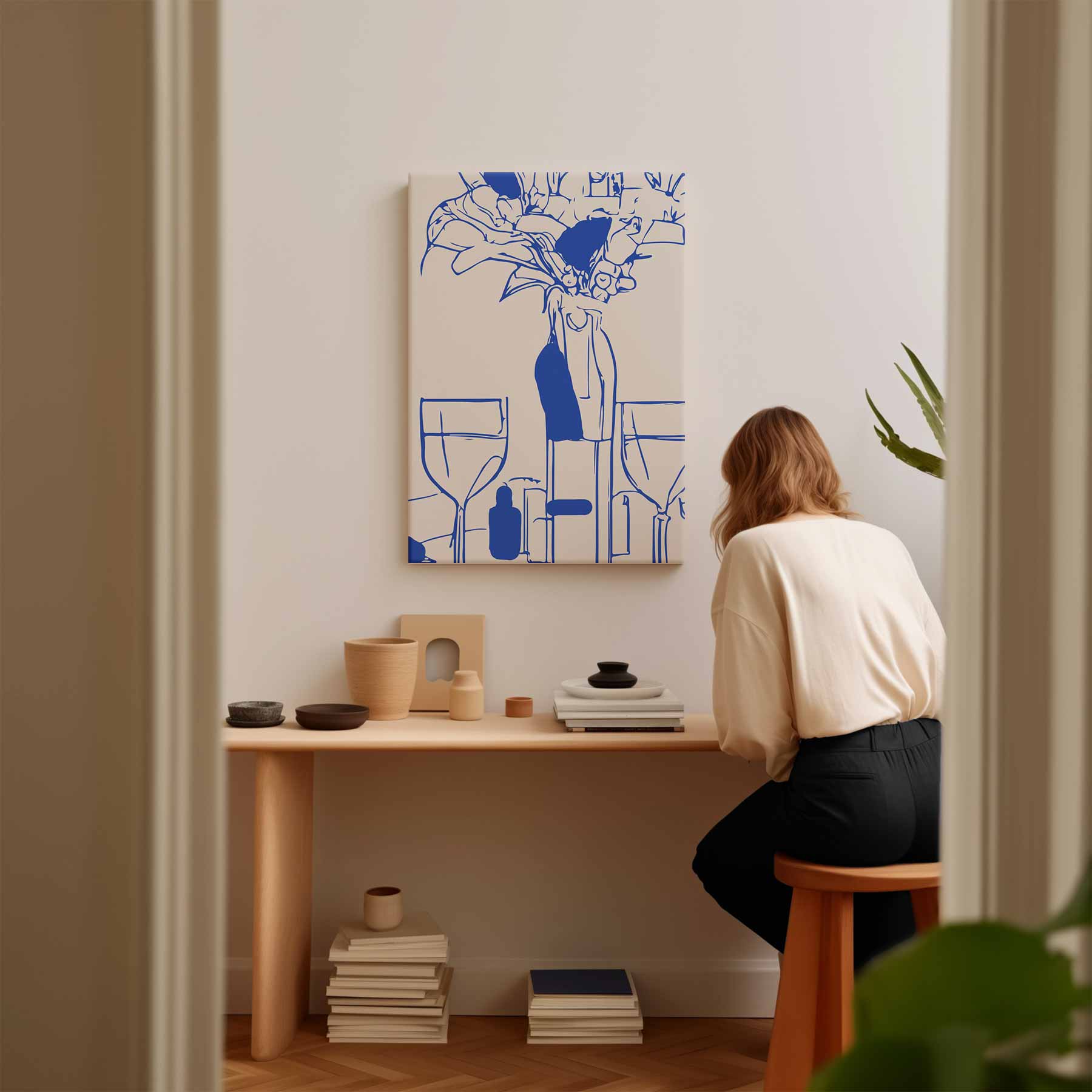 Moderne Blauwe Stilleven Kunstwerk-canvas-dibond-plexiglas-wanddecoratie-WallArtistic
