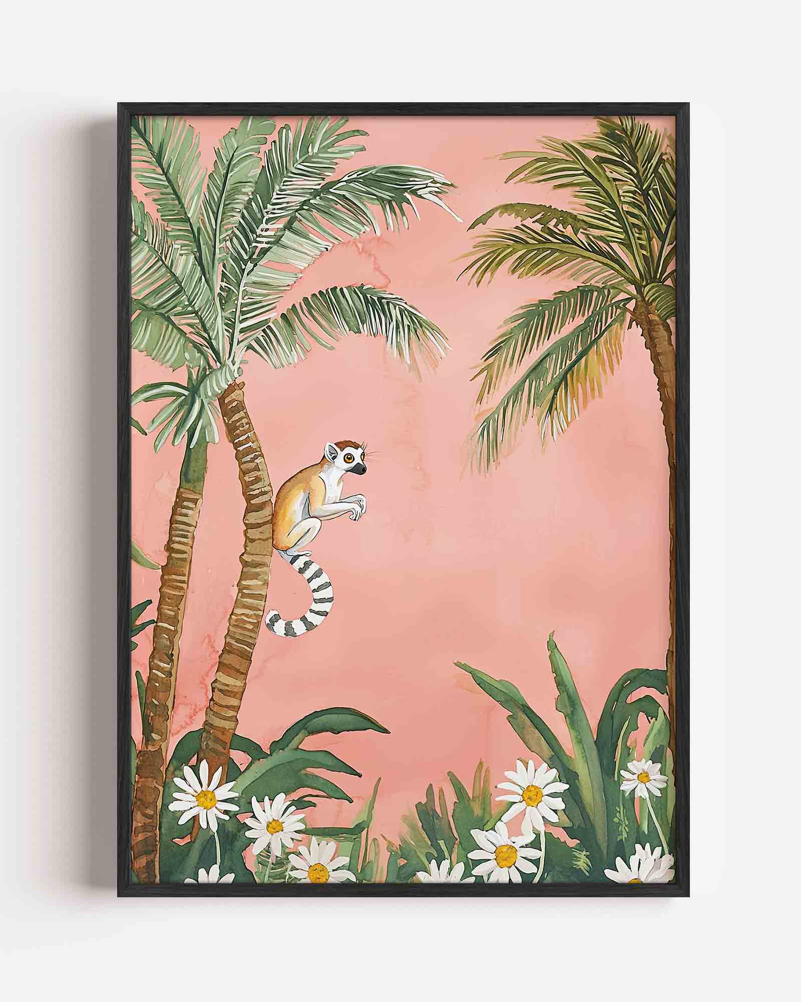 Lemur en palmbomen Poster