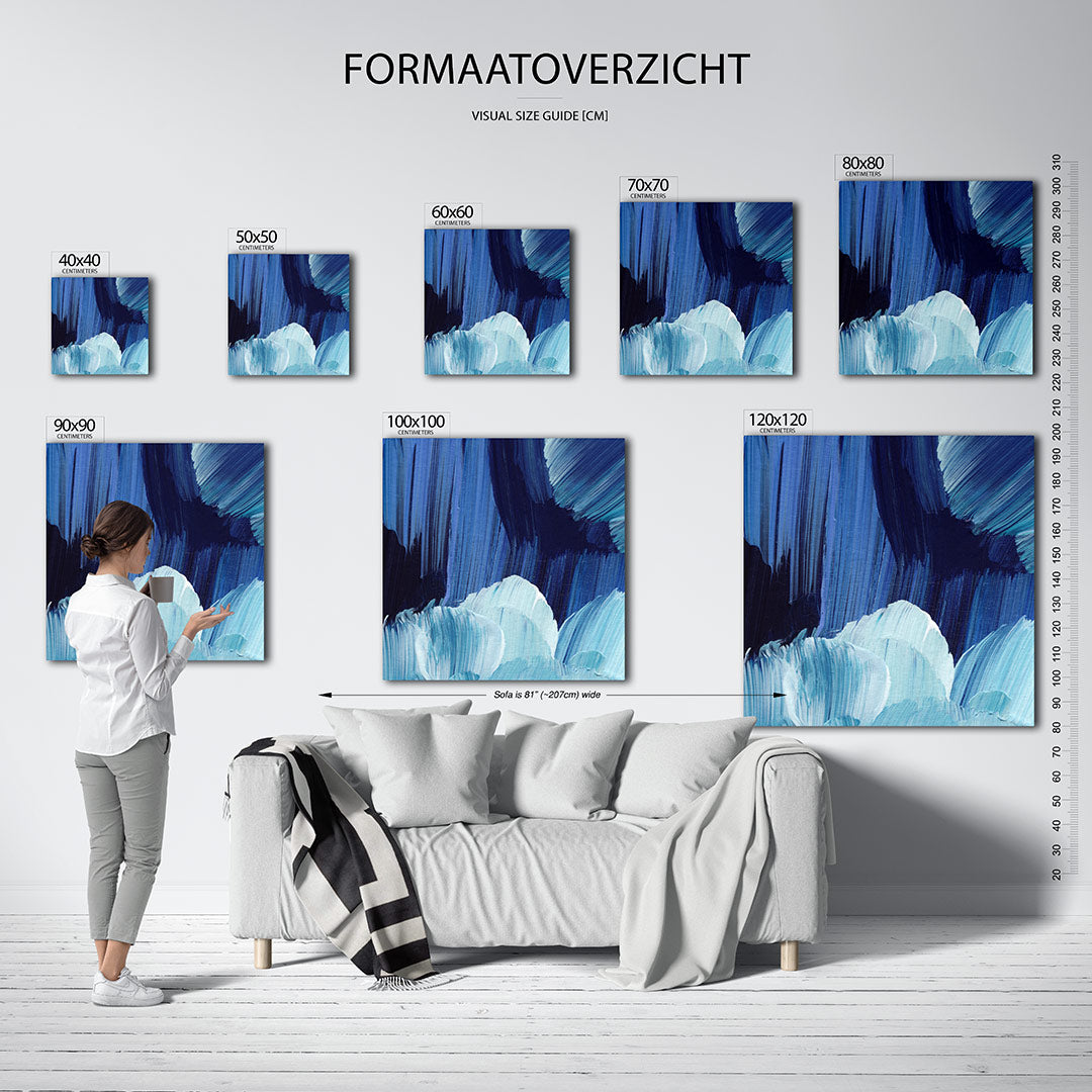 Dynamische blauwe strokes Kunstwerk