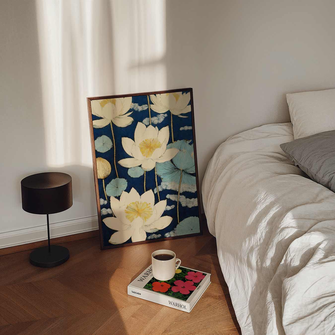 Charmante Lotus Bloemen op Blauw Poster-WallArtistic