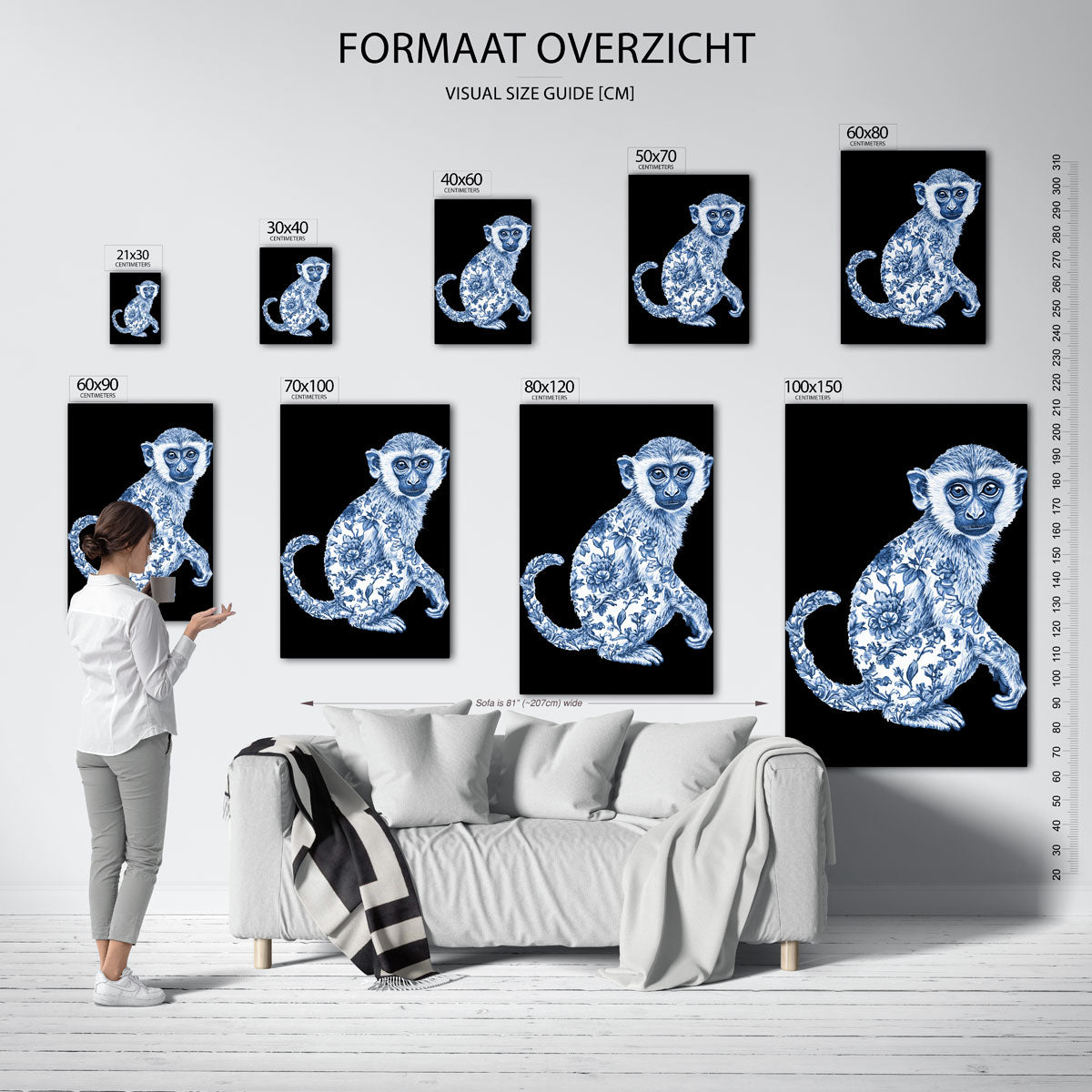 Blauwe aap met bloemen Poster