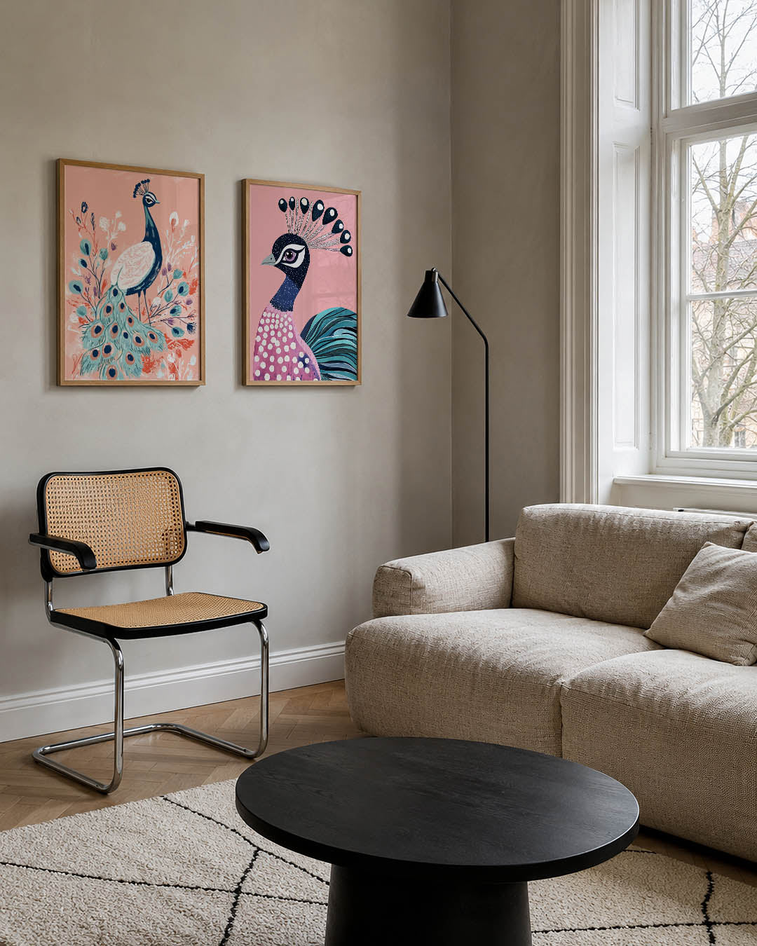 Pauw en bloemen Posterset