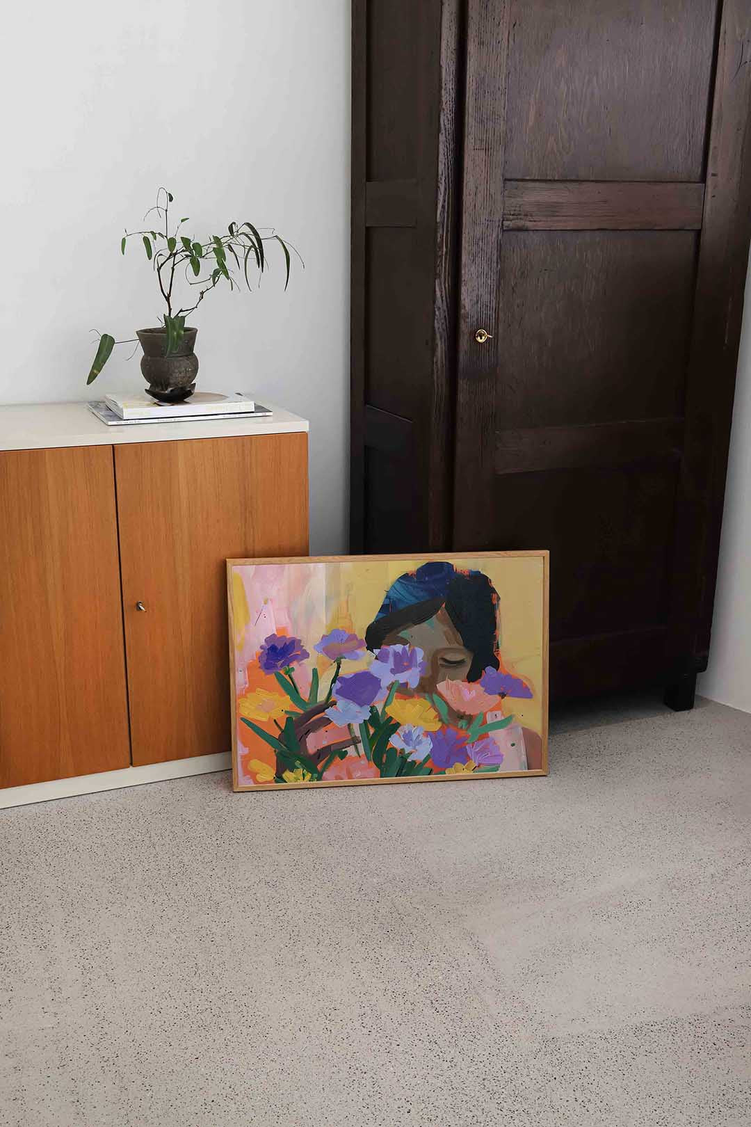 Bloemen en gezicht Poster