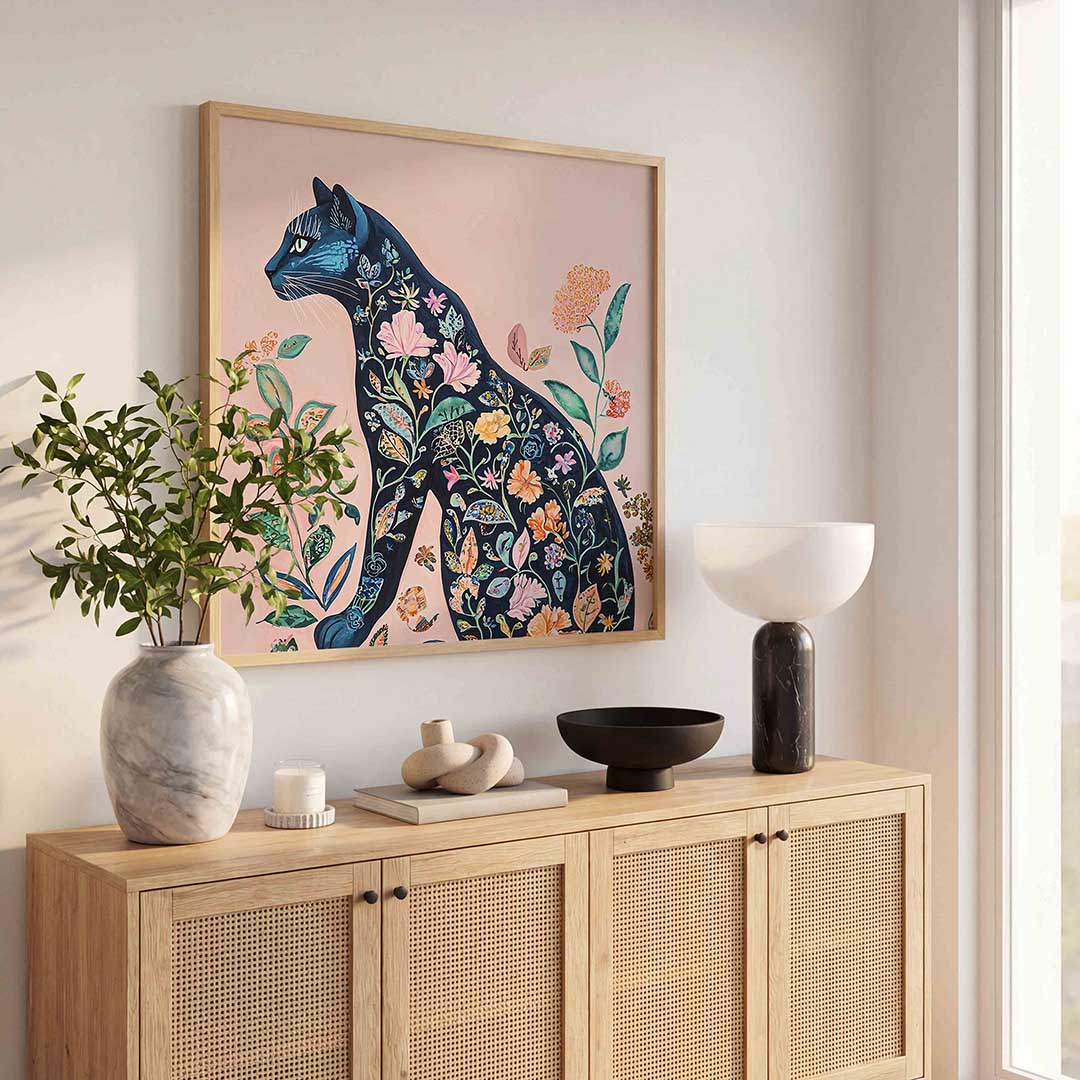 Kat met bloemen Poster
