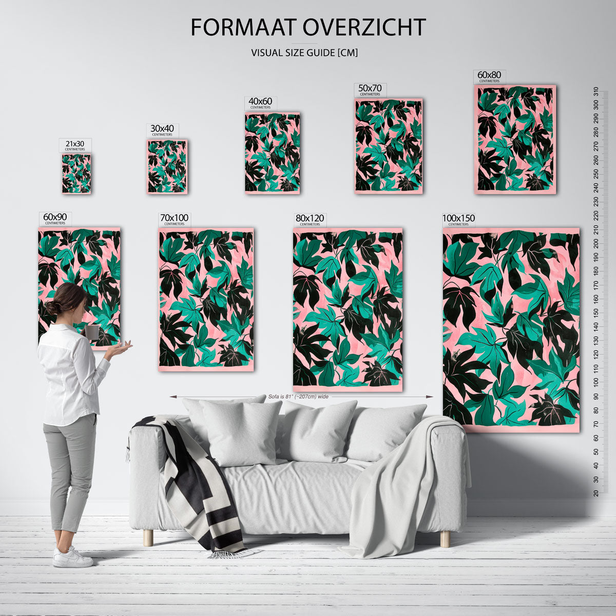 Bladeren op roze achtergrond Poster